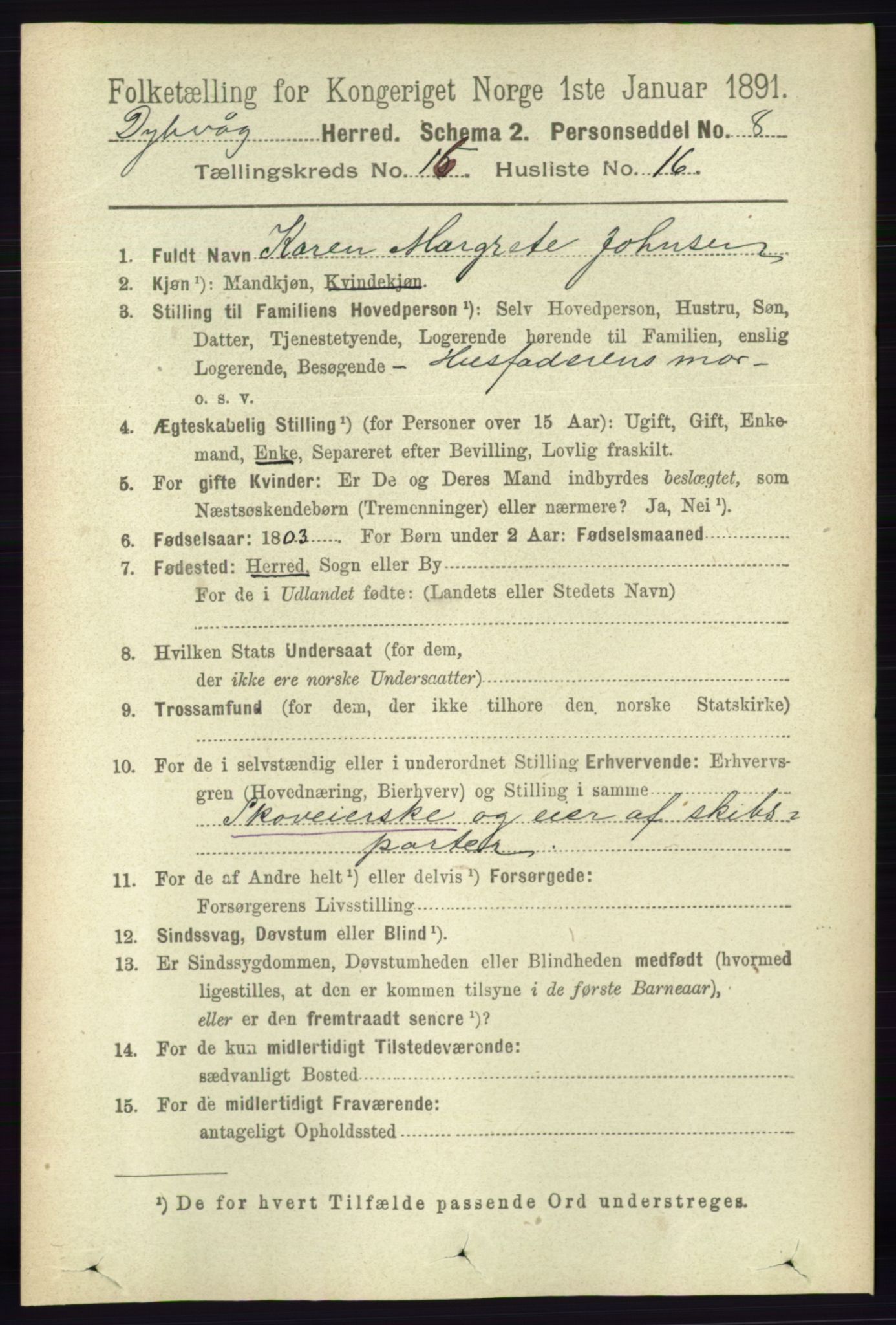 RA, 1891 census for 0915 Dypvåg, 1891, p. 6498