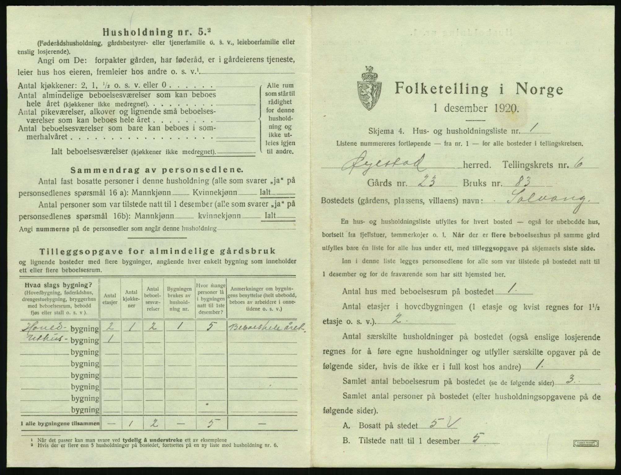 SAK, 1920 census for Øyestad, 1920, p. 502