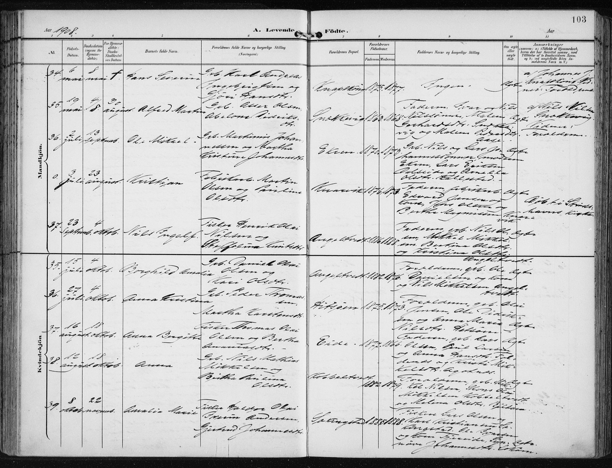 Fjell sokneprestembete, SAB/A-75301/H/Haa: Parish register (official) no. A  9, 1899-1910, p. 103