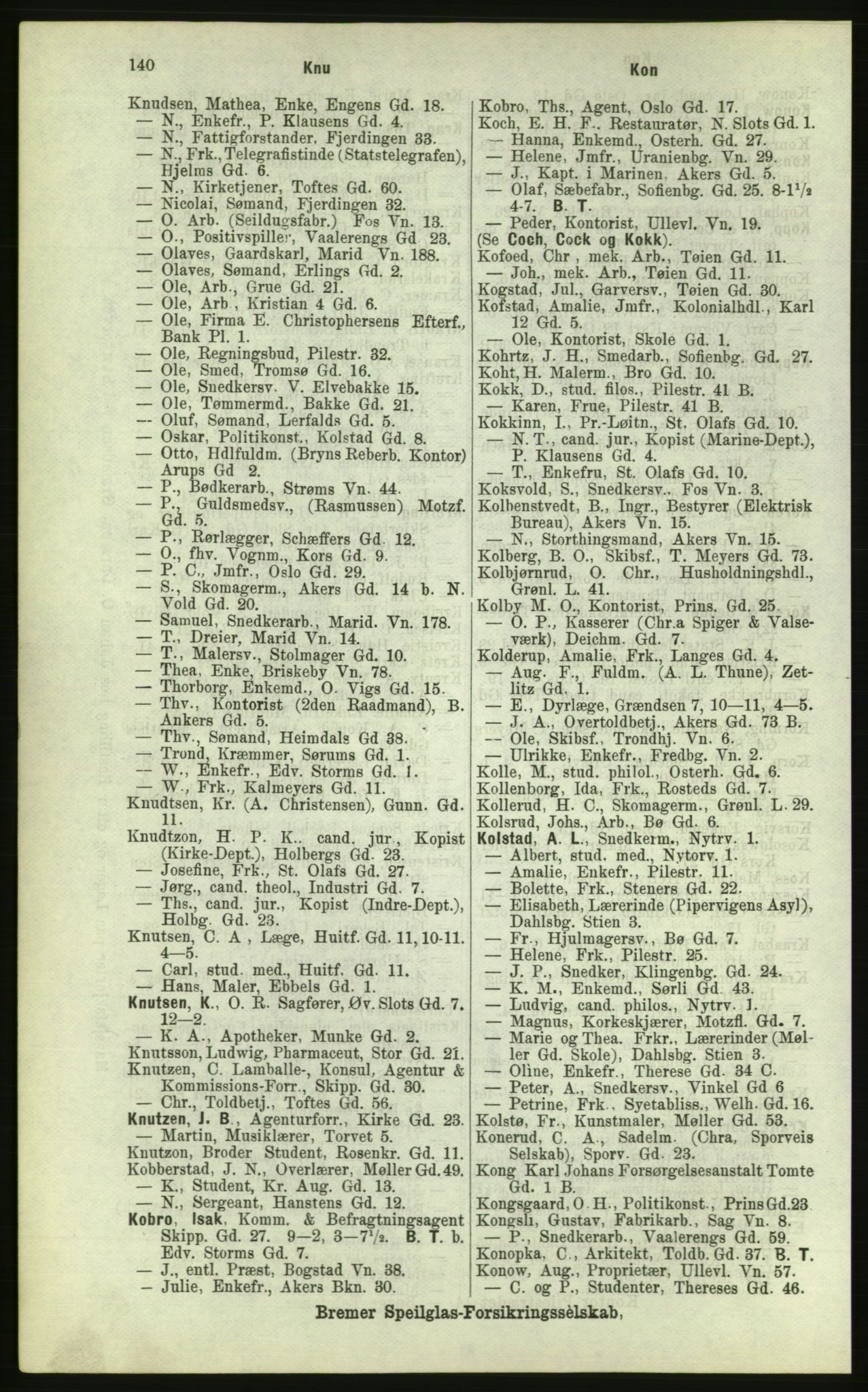 Kristiania/Oslo adressebok, PUBL/-, 1884, p. 140