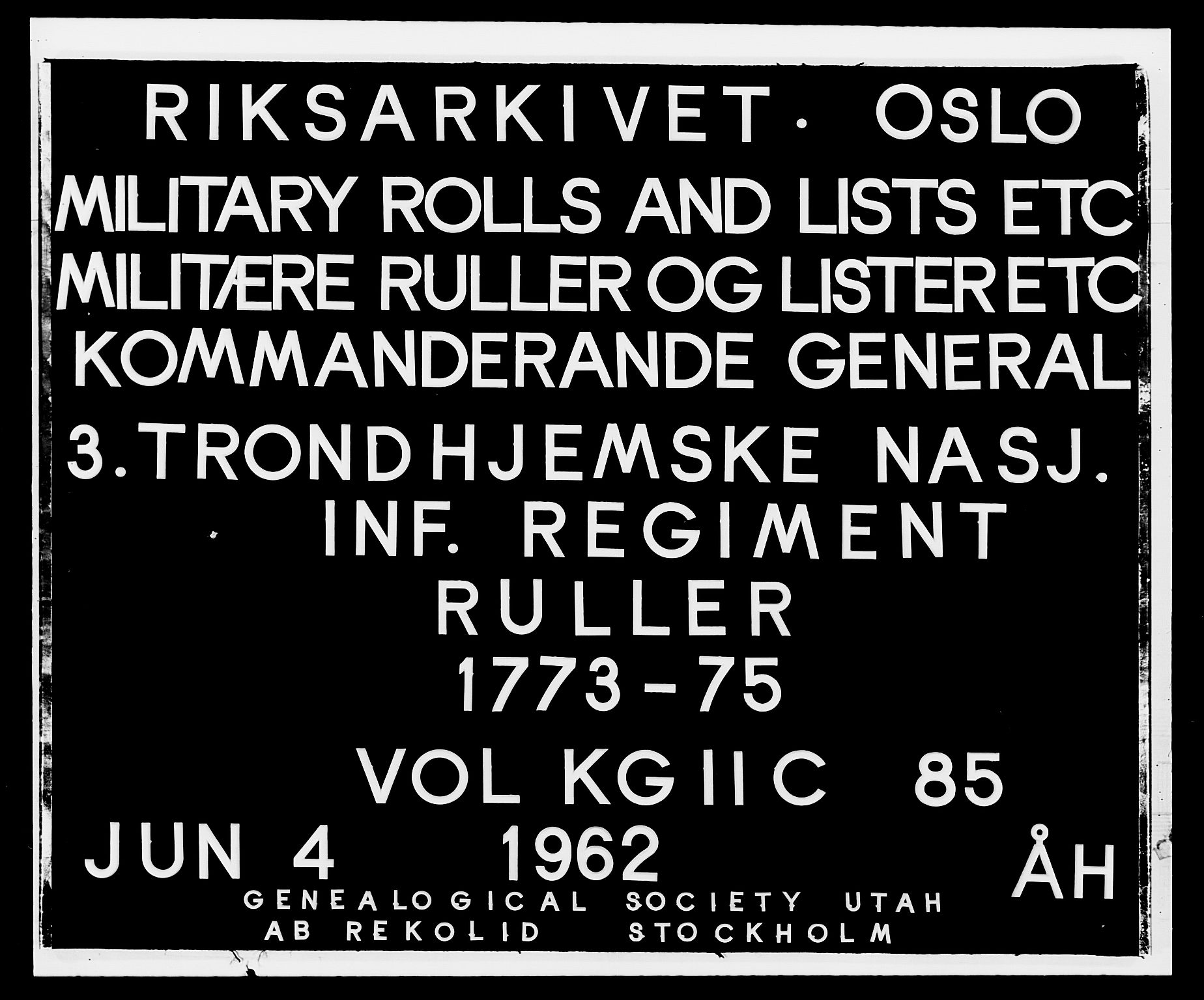 Generalitets- og kommissariatskollegiet, Det kongelige norske kommissariatskollegium, RA/EA-5420/E/Eh/L0085: 3. Trondheimske nasjonale infanteriregiment, 1773-1775, p. 1