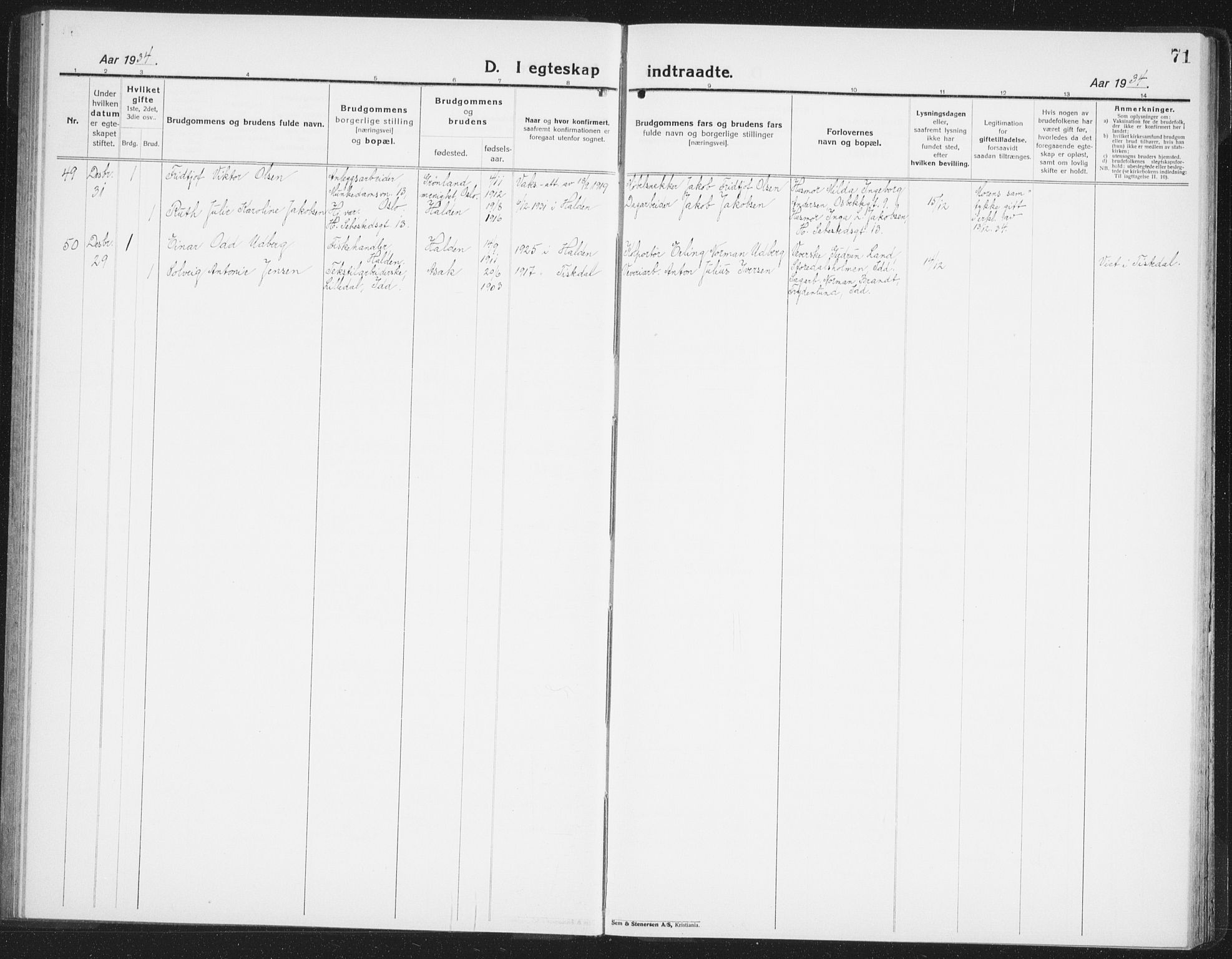 Halden prestekontor Kirkebøker, SAO/A-10909/G/Ga/L0014: Parish register (copy) no. 14, 1925-1943, p. 71