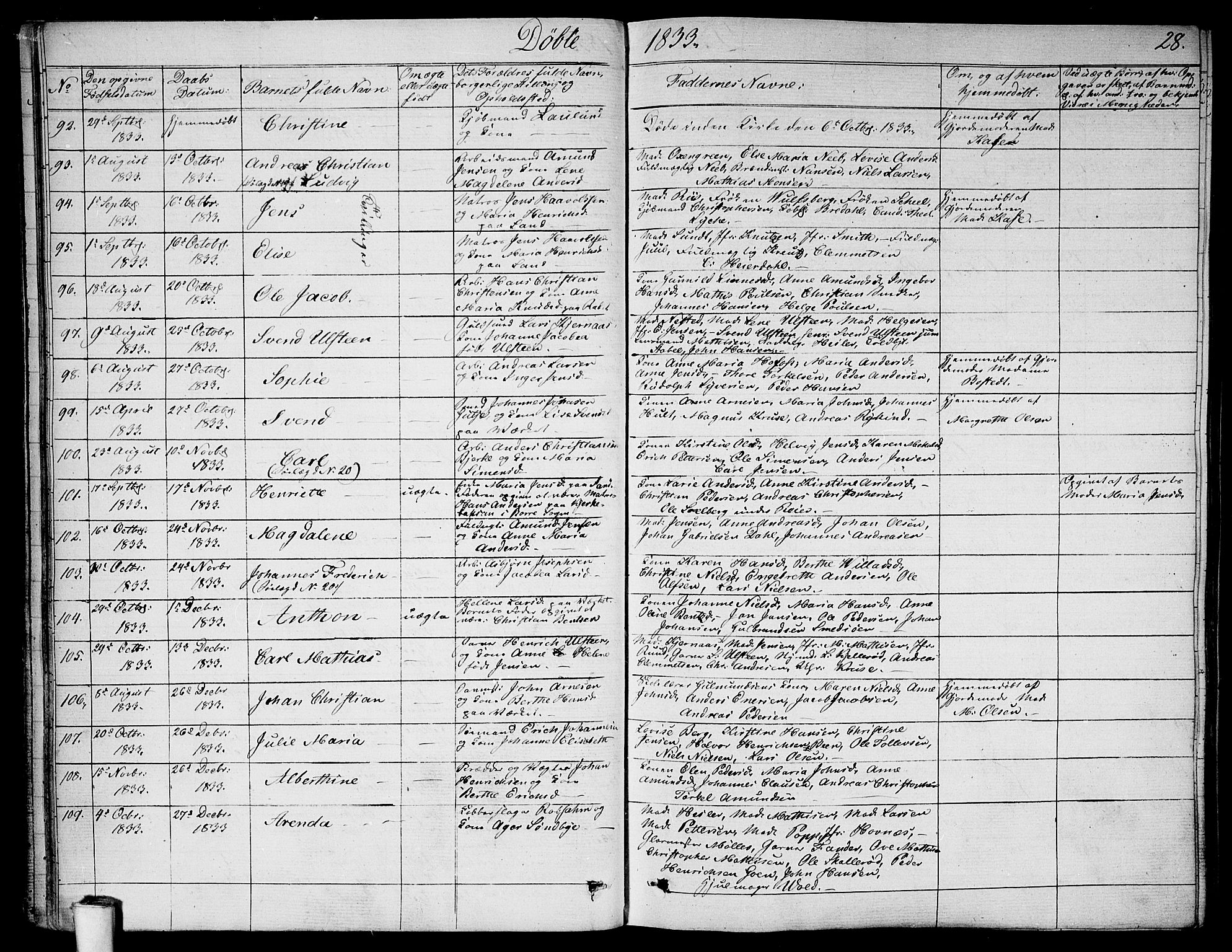 Moss prestekontor Kirkebøker, AV/SAO-A-2003/F/Fa/L0006: Parish register (official) no. I 6, 1829-1844, p. 28