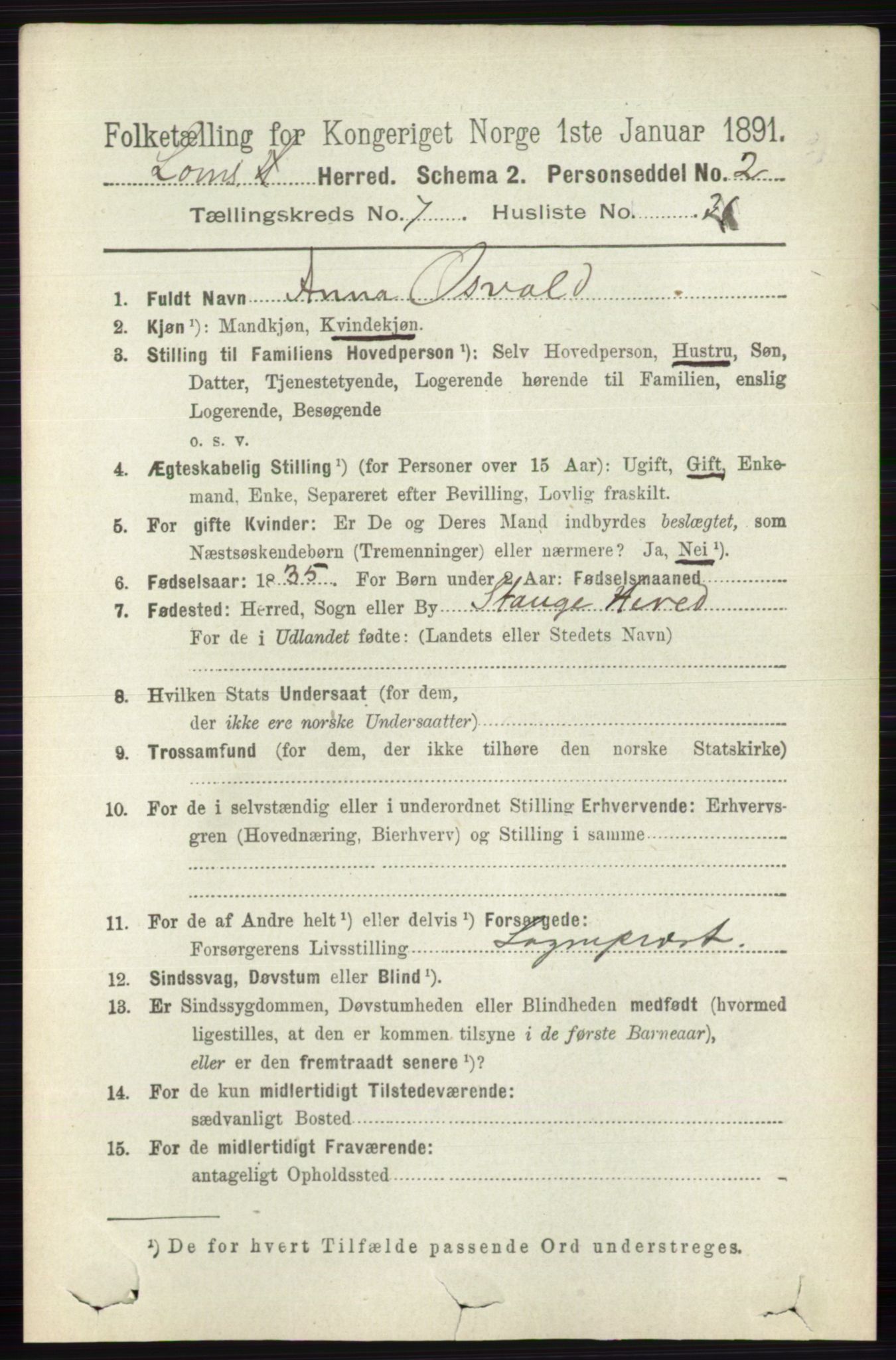 RA, 1891 census for 0514 Lom, 1891, p. 3032