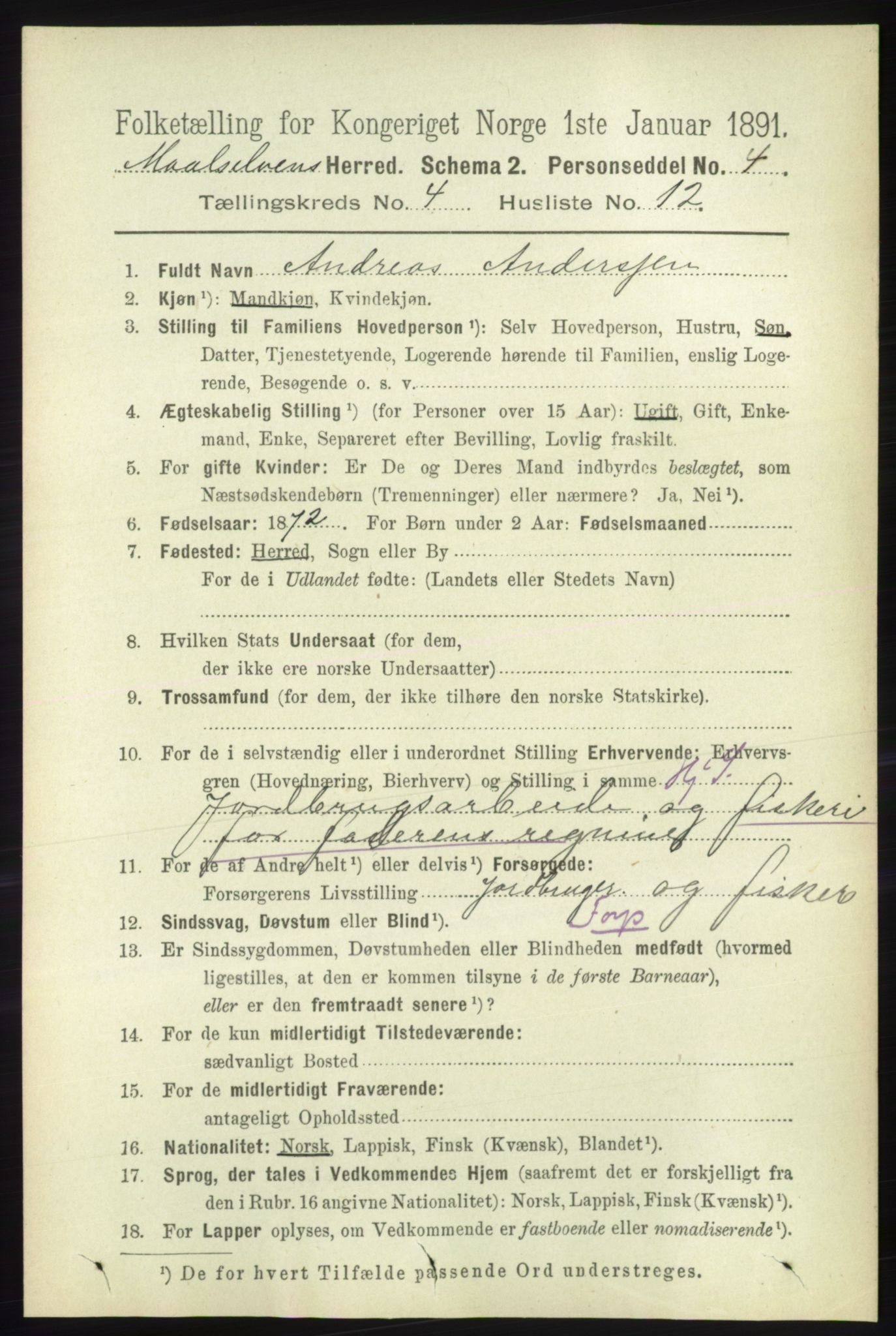 RA, 1891 census for 1924 Målselv, 1891, p. 1157