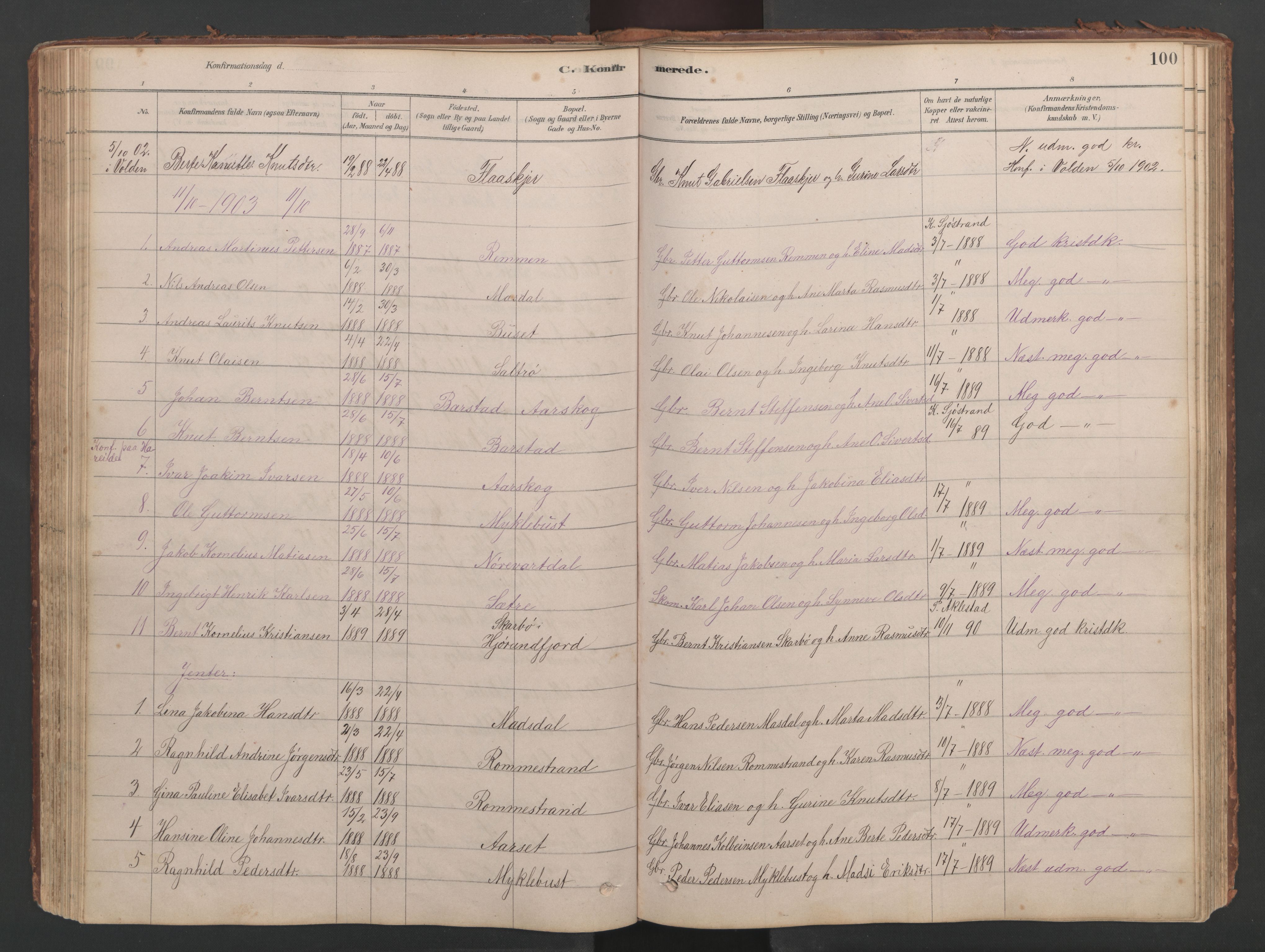 Ministerialprotokoller, klokkerbøker og fødselsregistre - Møre og Romsdal, SAT/A-1454/514/L0201: Parish register (copy) no. 514C01, 1878-1919, p. 100