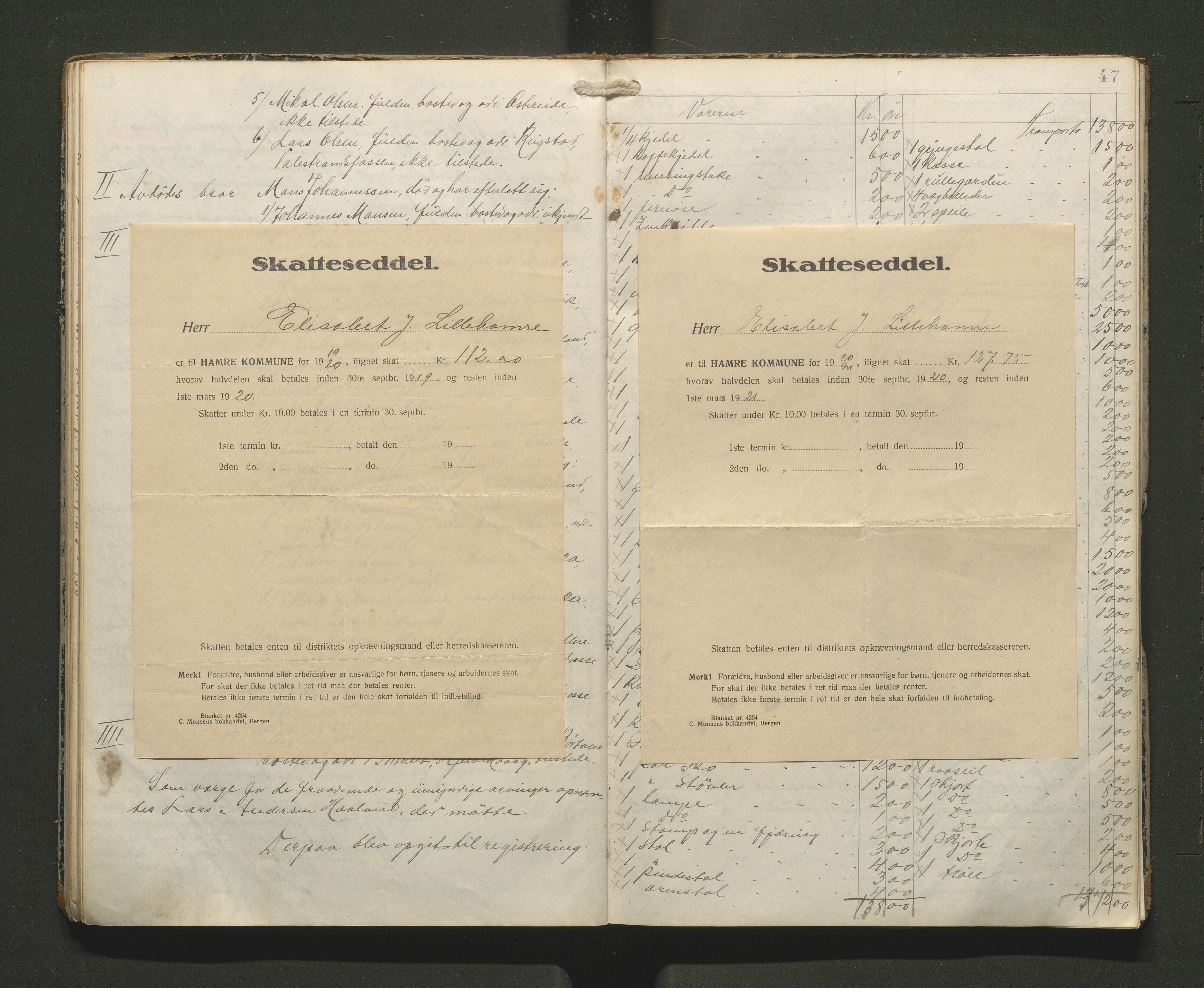 Lensmannen i Hamre, SAB/A-32601/0006/L0004: Registreringsprotokoll, 1917-1928, p. 46b-47a