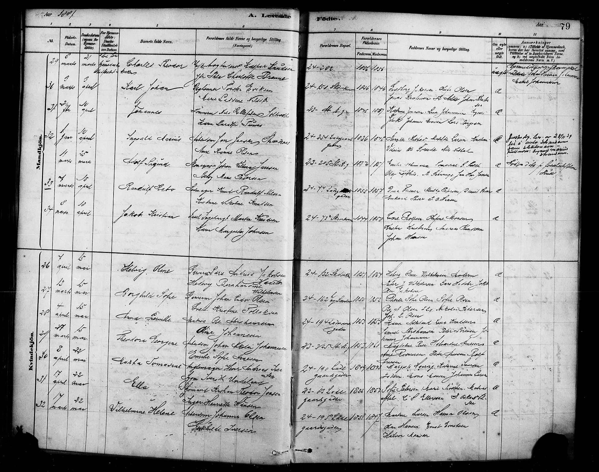 Sandviken Sokneprestembete, AV/SAB-A-77601/H/Ha/L0004: Parish register (official) no. B 1, 1878-1891, p. 79