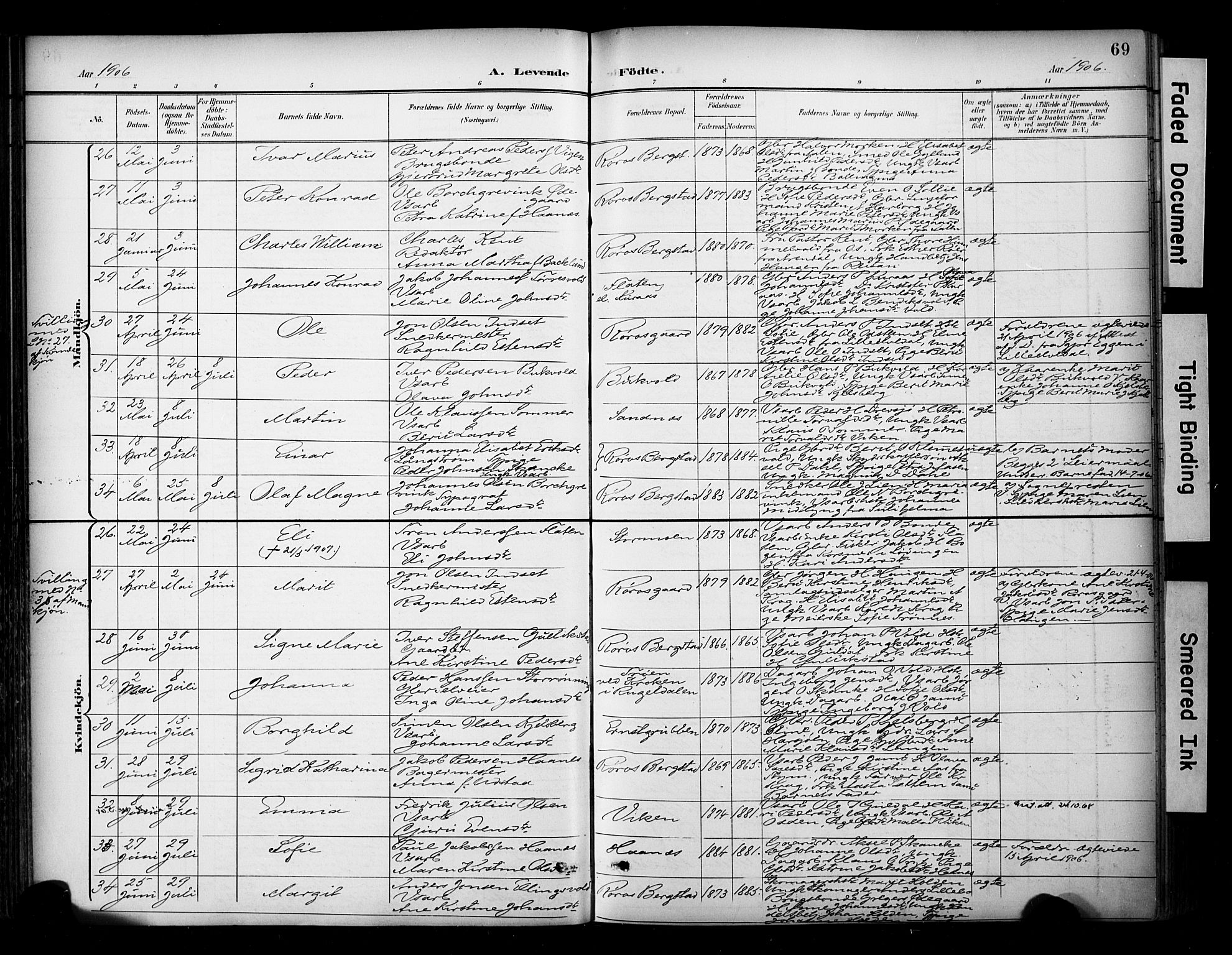 Ministerialprotokoller, klokkerbøker og fødselsregistre - Sør-Trøndelag, AV/SAT-A-1456/681/L0936: Parish register (official) no. 681A14, 1899-1908, p. 69