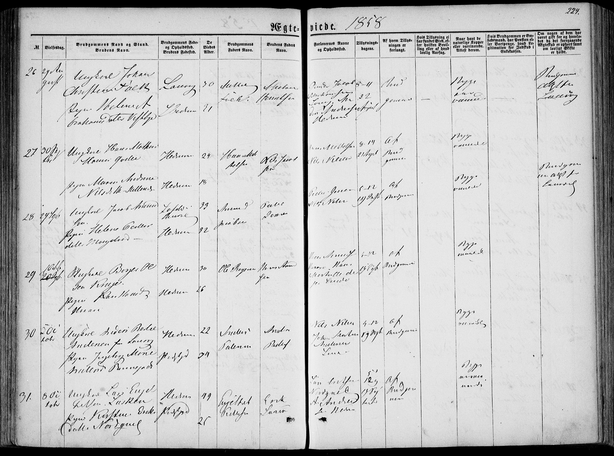 Hedrum kirkebøker, AV/SAKO-A-344/F/Fa/L0007: Parish register (official) no. I 7, 1857-1868, p. 224