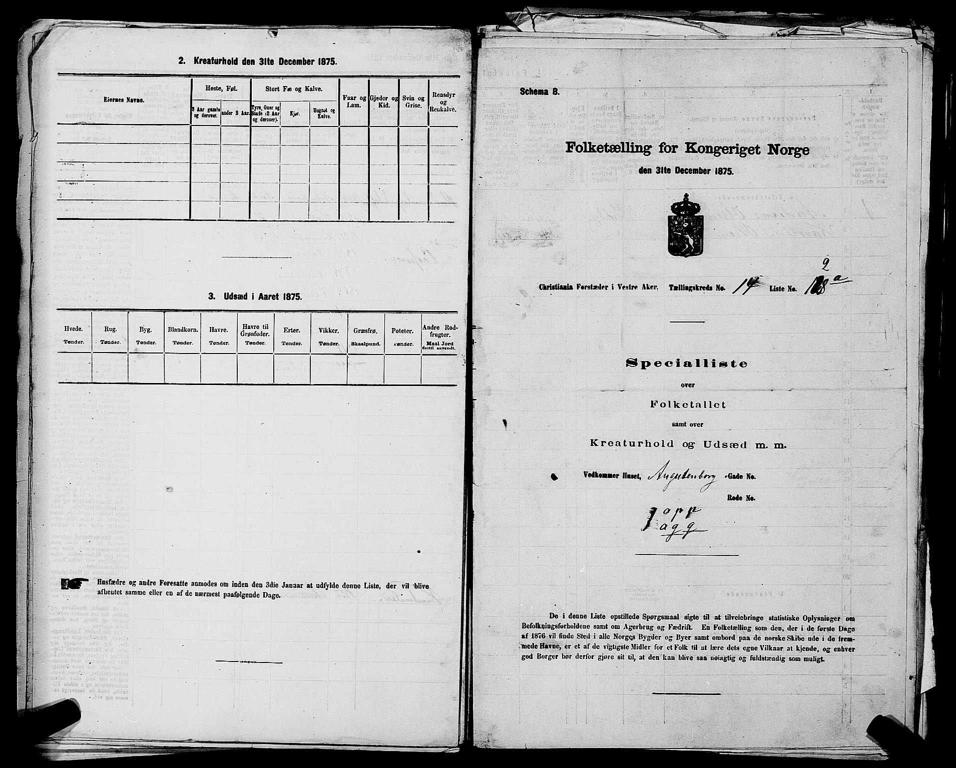 RA, 1875 census for 0218aP Vestre Aker, 1875, p. 2555