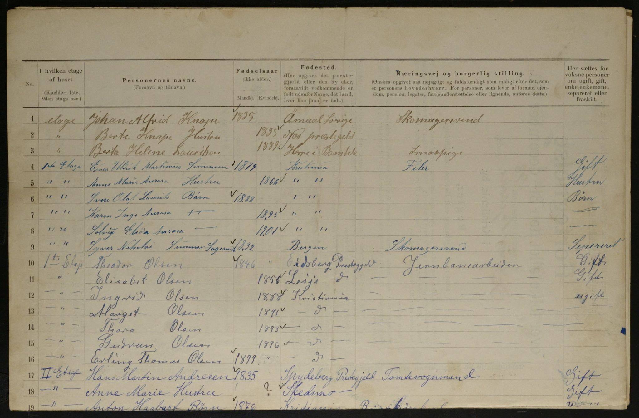 OBA, Municipal Census 1901 for Kristiania, 1901, p. 7279