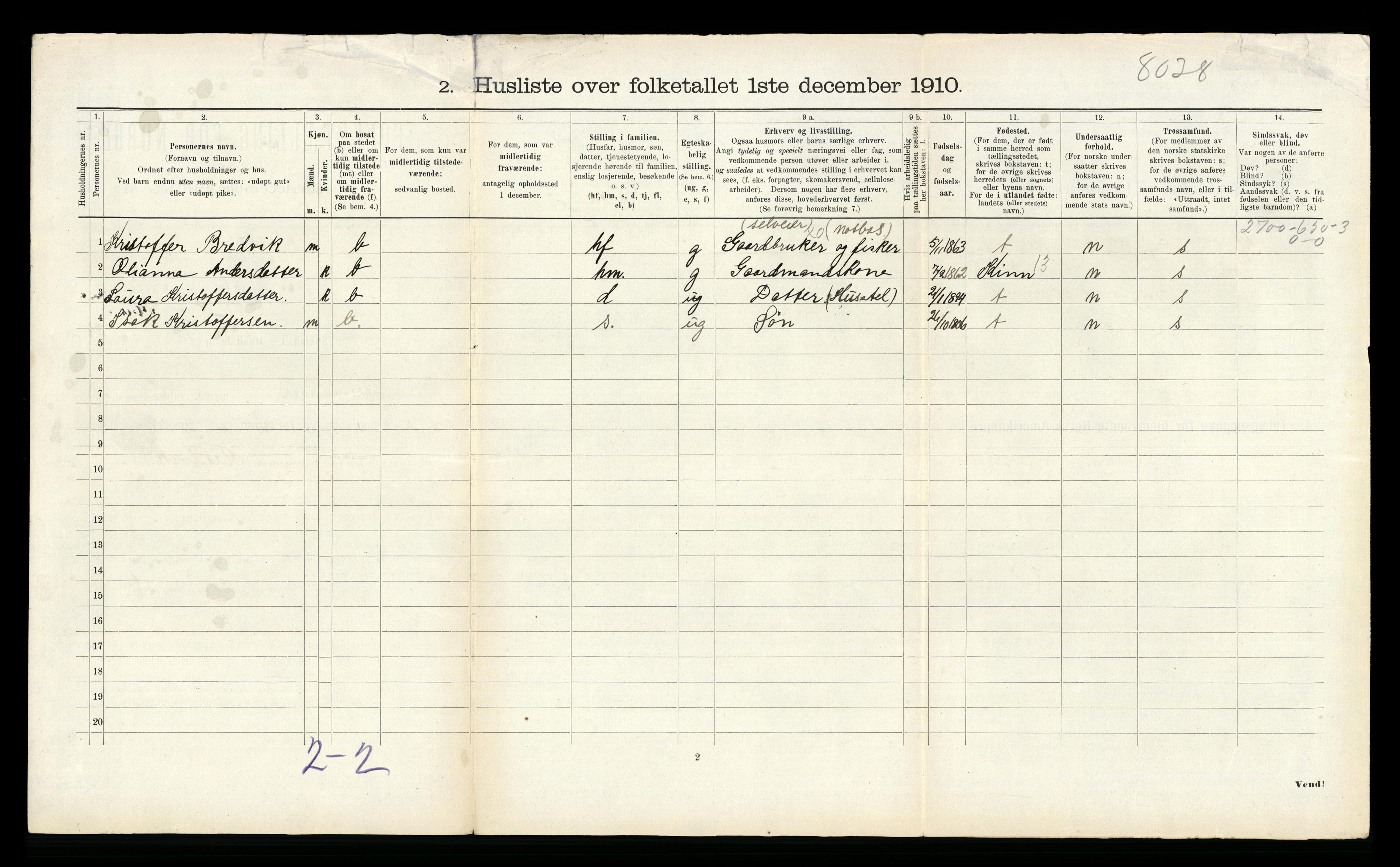 RA, 1910 census for Bremanger, 1910, p. 762