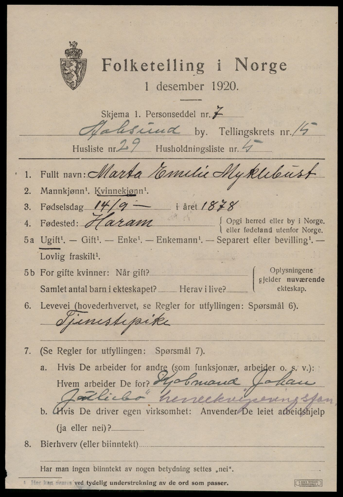 SAT, 1920 census for Ålesund, 1920, p. 30534