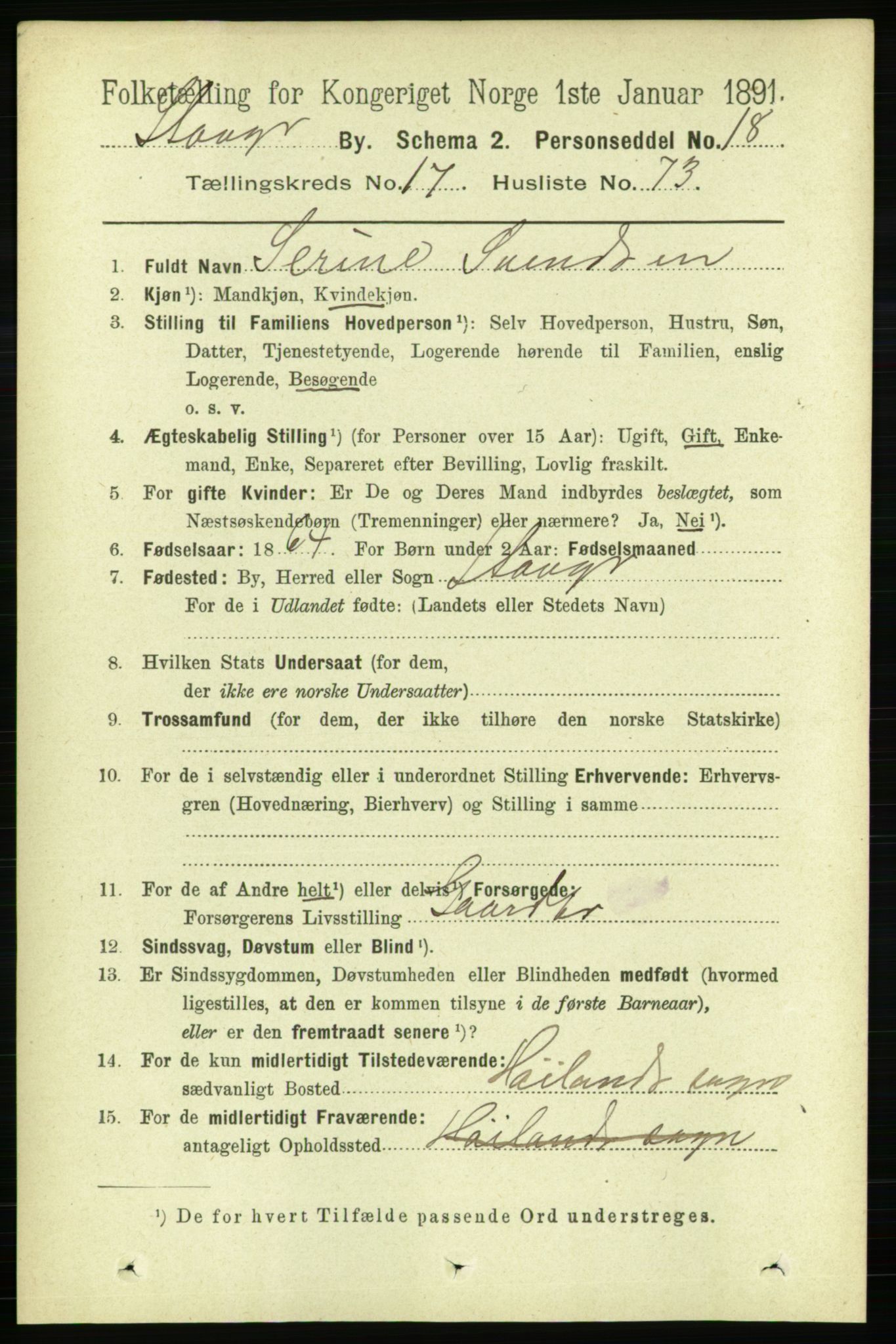 RA, 1891 census for 1103 Stavanger, 1891, p. 20786