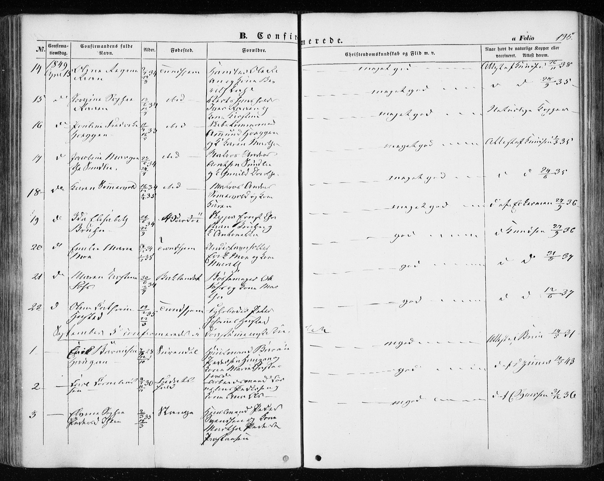 Ministerialprotokoller, klokkerbøker og fødselsregistre - Sør-Trøndelag, SAT/A-1456/601/L0051: Parish register (official) no. 601A19, 1848-1857, p. 195
