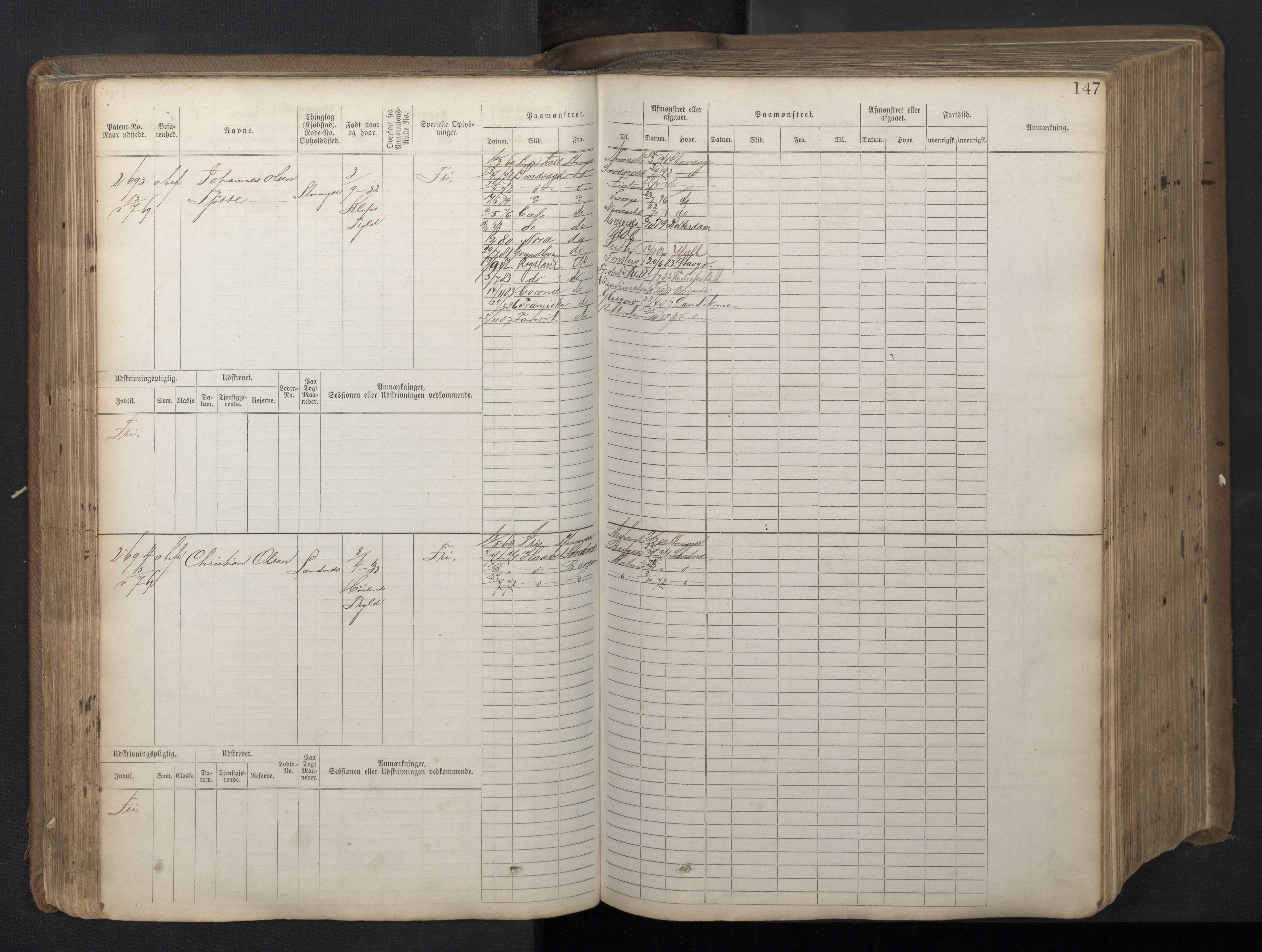Stavanger sjømannskontor, AV/SAST-A-102006/F/Fb/Fbb/L0018: Sjøfartshovedrulle patnentnr. 2402-3602 (dublett), 1869, p. 151