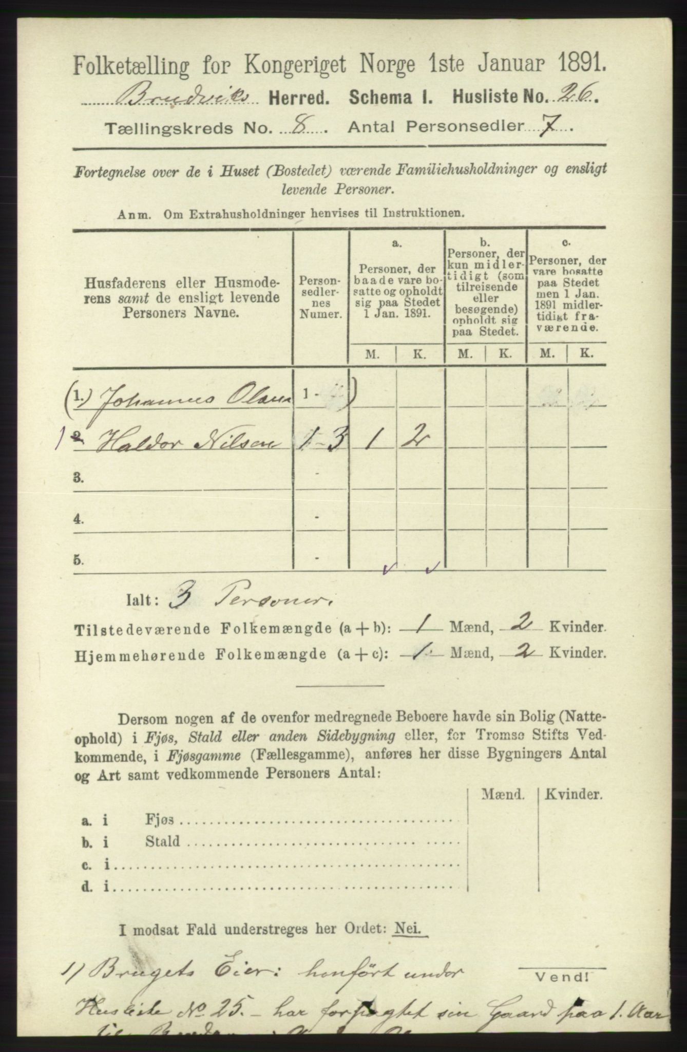 RA, 1891 census for 1251 Bruvik, 1891, p. 2887