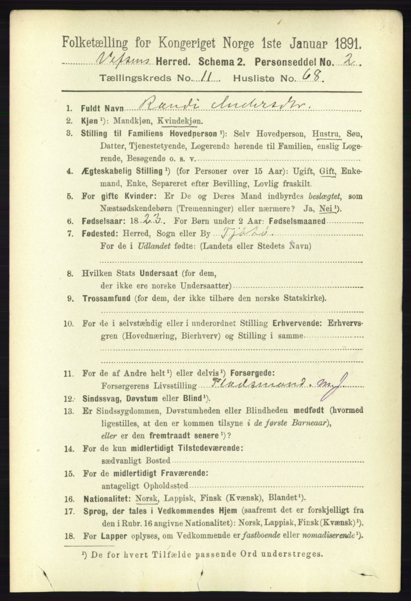 RA, 1891 census for 1824 Vefsn, 1891, p. 6046