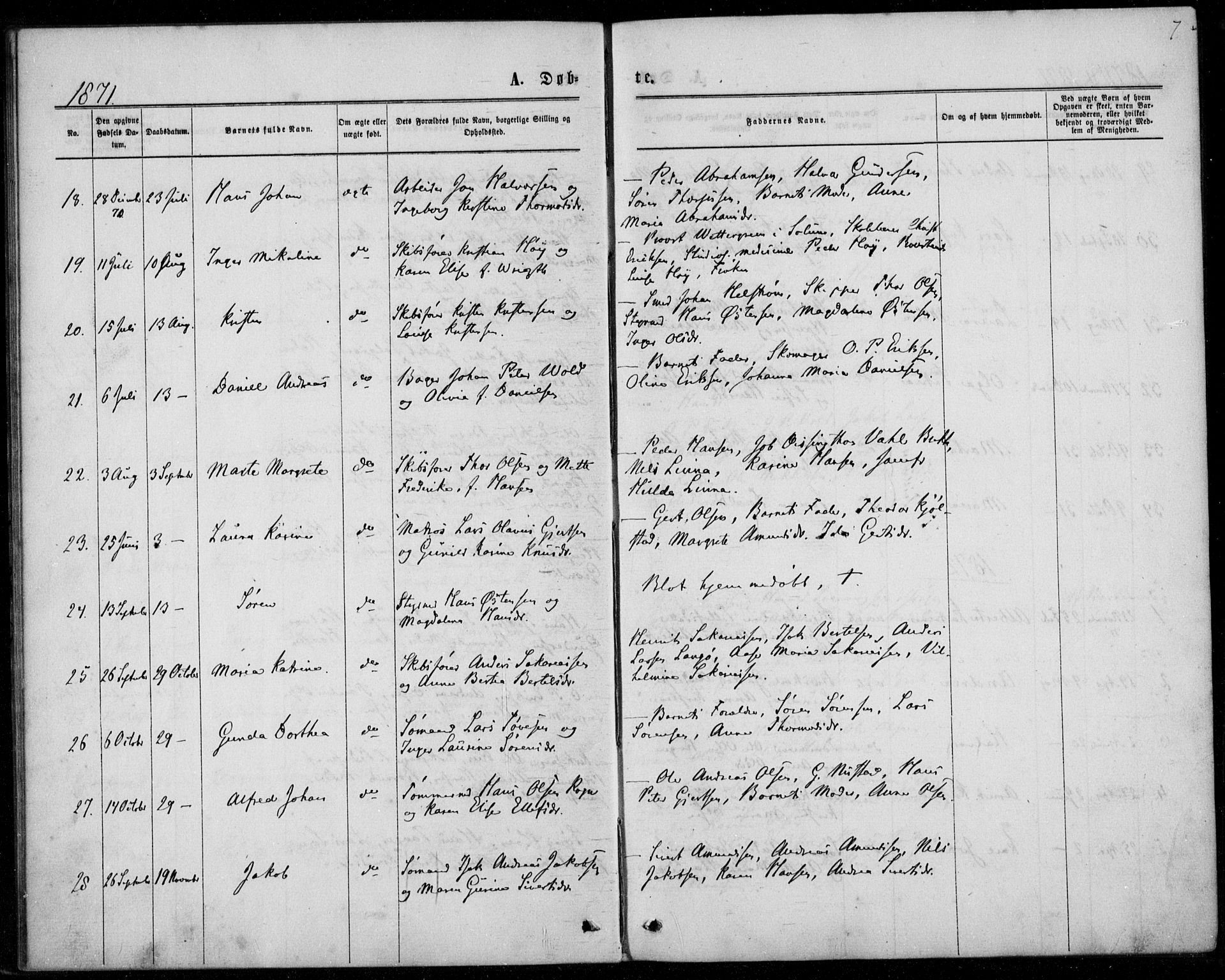 Langesund kirkebøker, AV/SAKO-A-280/F/Fa/L0001: Parish register (official) no. 1, 1870-1877, p. 7