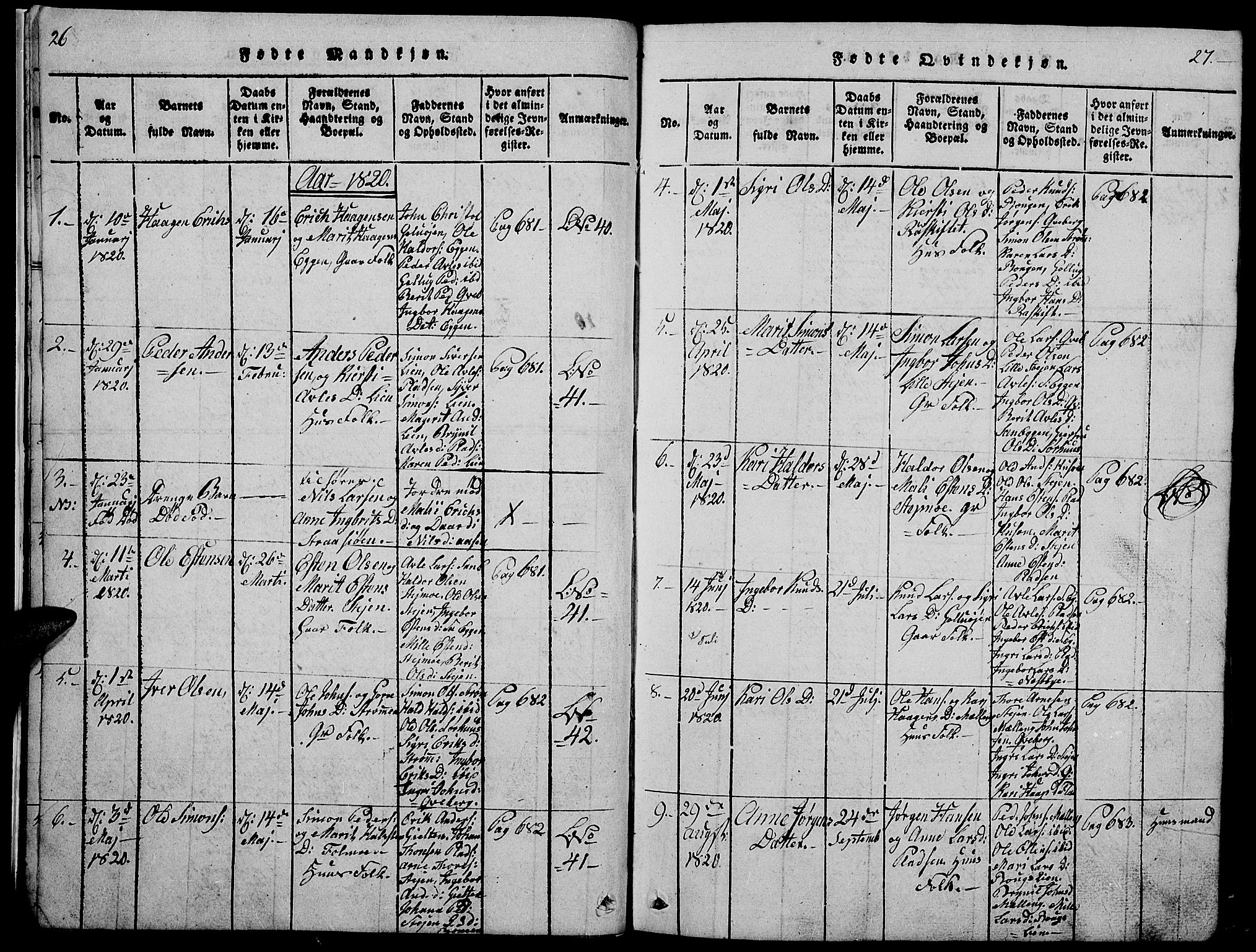 Tynset prestekontor, SAH/PREST-058/H/Ha/Hab/L0002: Parish register (copy) no. 2, 1814-1862, p. 26-27