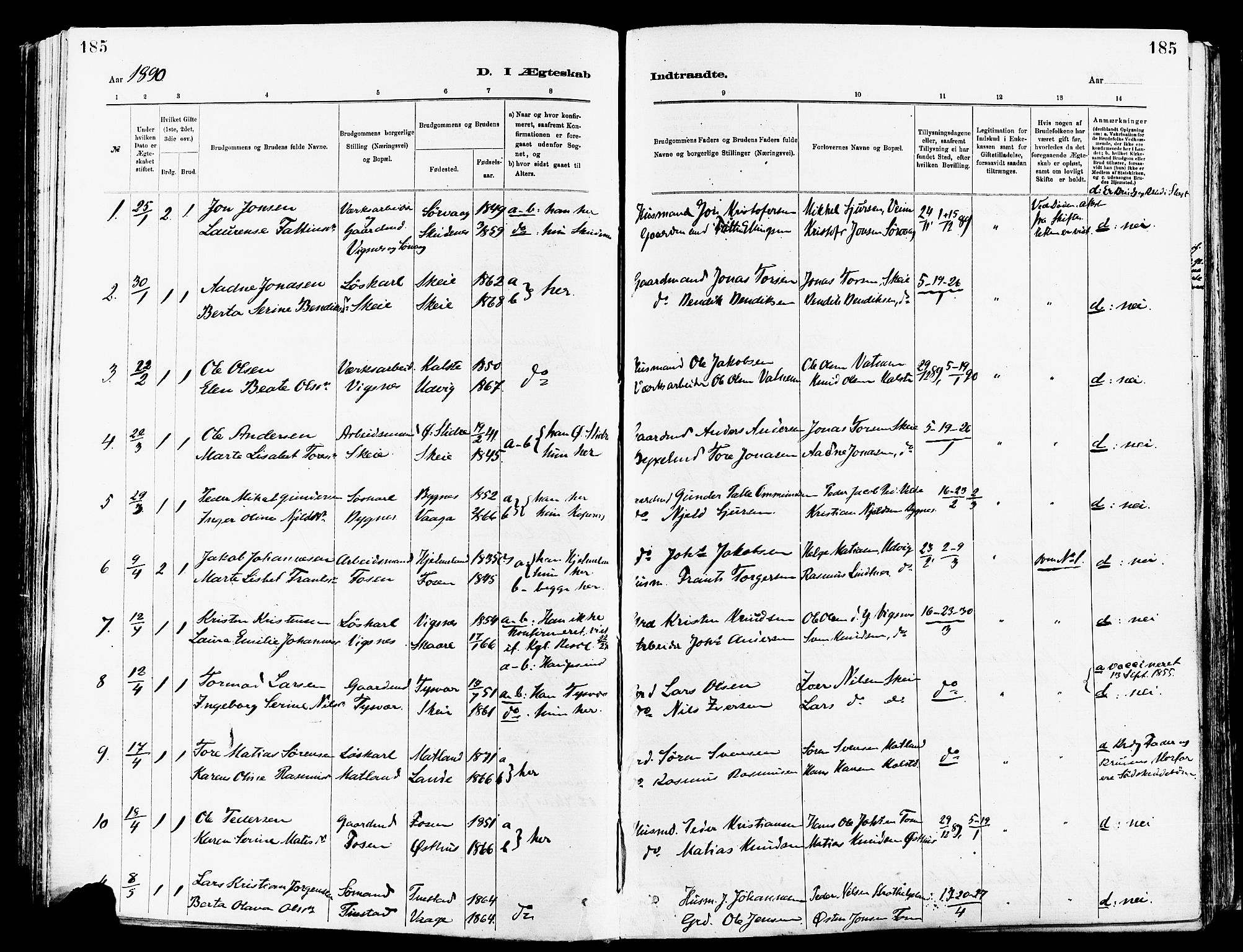 Avaldsnes sokneprestkontor, AV/SAST-A -101851/H/Ha/Haa/L0015: Parish register (official) no. A 15, 1880-1906, p. 185