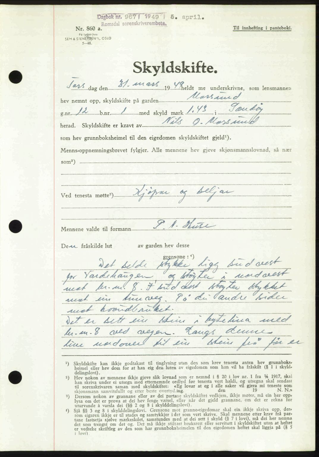 Romsdal sorenskriveri, AV/SAT-A-4149/1/2/2C: Mortgage book no. A29, 1949-1949, Diary no: : 967/1949