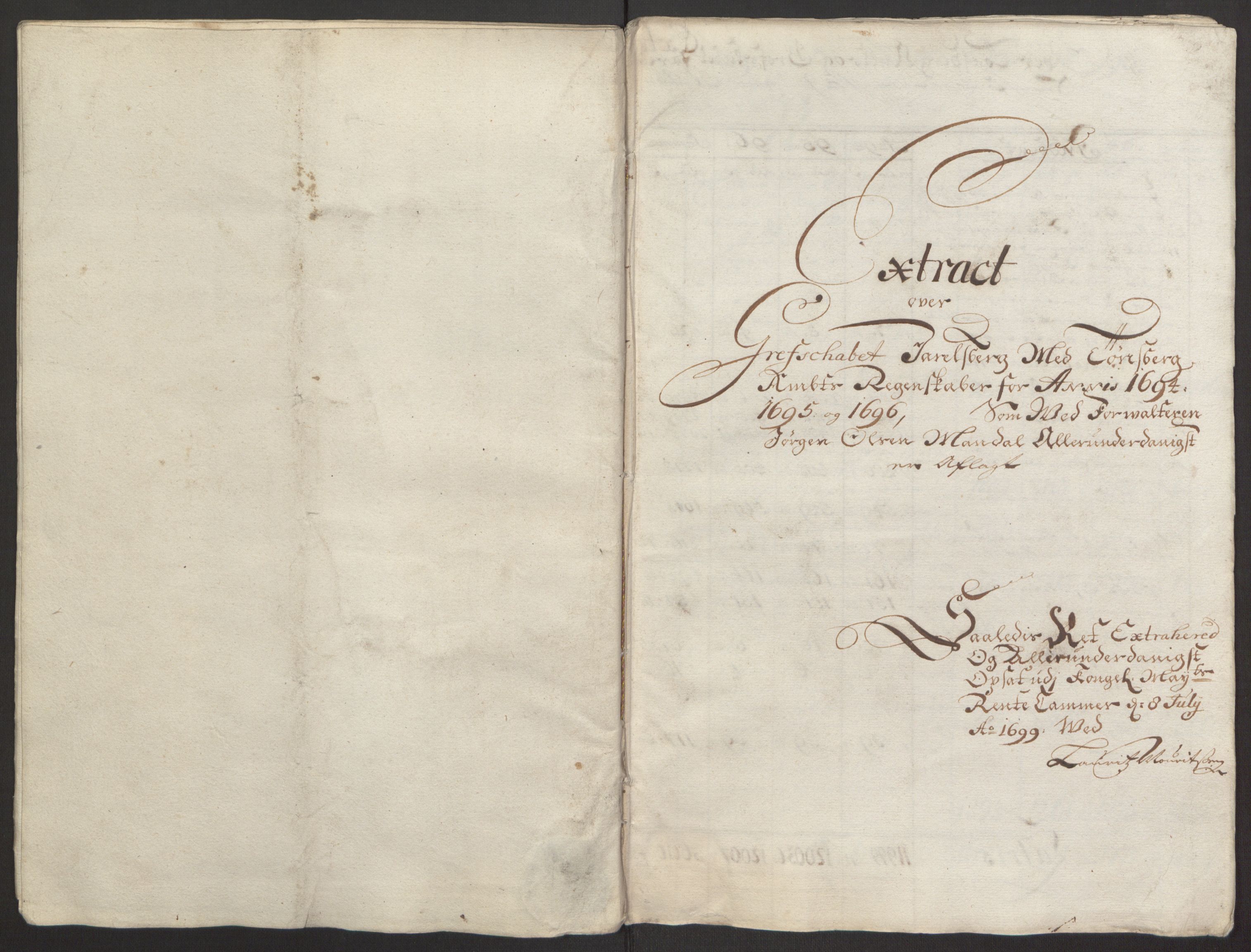 Rentekammeret inntil 1814, Reviderte regnskaper, Fogderegnskap, RA/EA-4092/R32/L1867: Fogderegnskap Jarlsberg grevskap, 1694-1696, p. 443