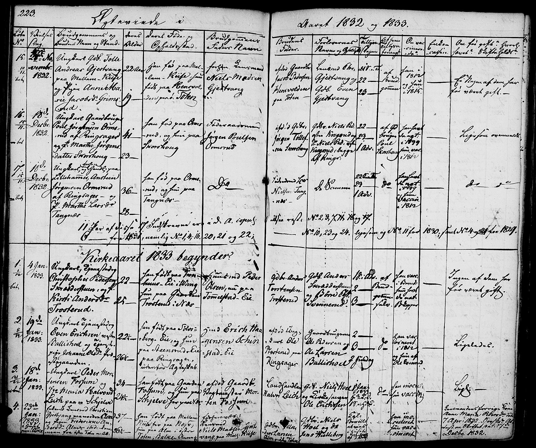 Nes prestekontor, Hedmark, SAH/PREST-020/K/Ka/L0003: Parish register (official) no. 3, 1827-1851, p. 223