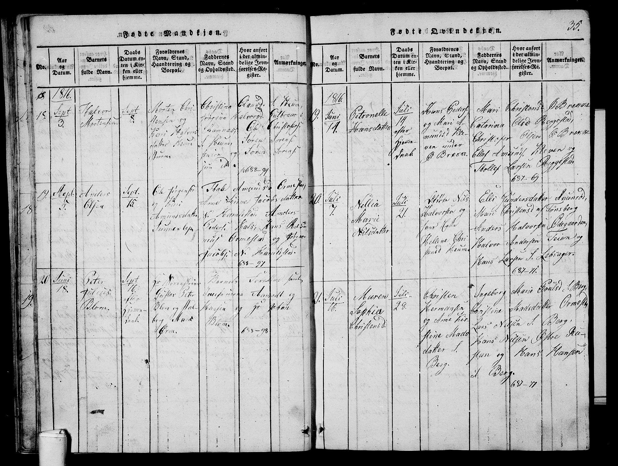 Våle kirkebøker, AV/SAKO-A-334/G/Ga/L0001: Parish register (copy) no. I 1, 1814-1824, p. 34-35