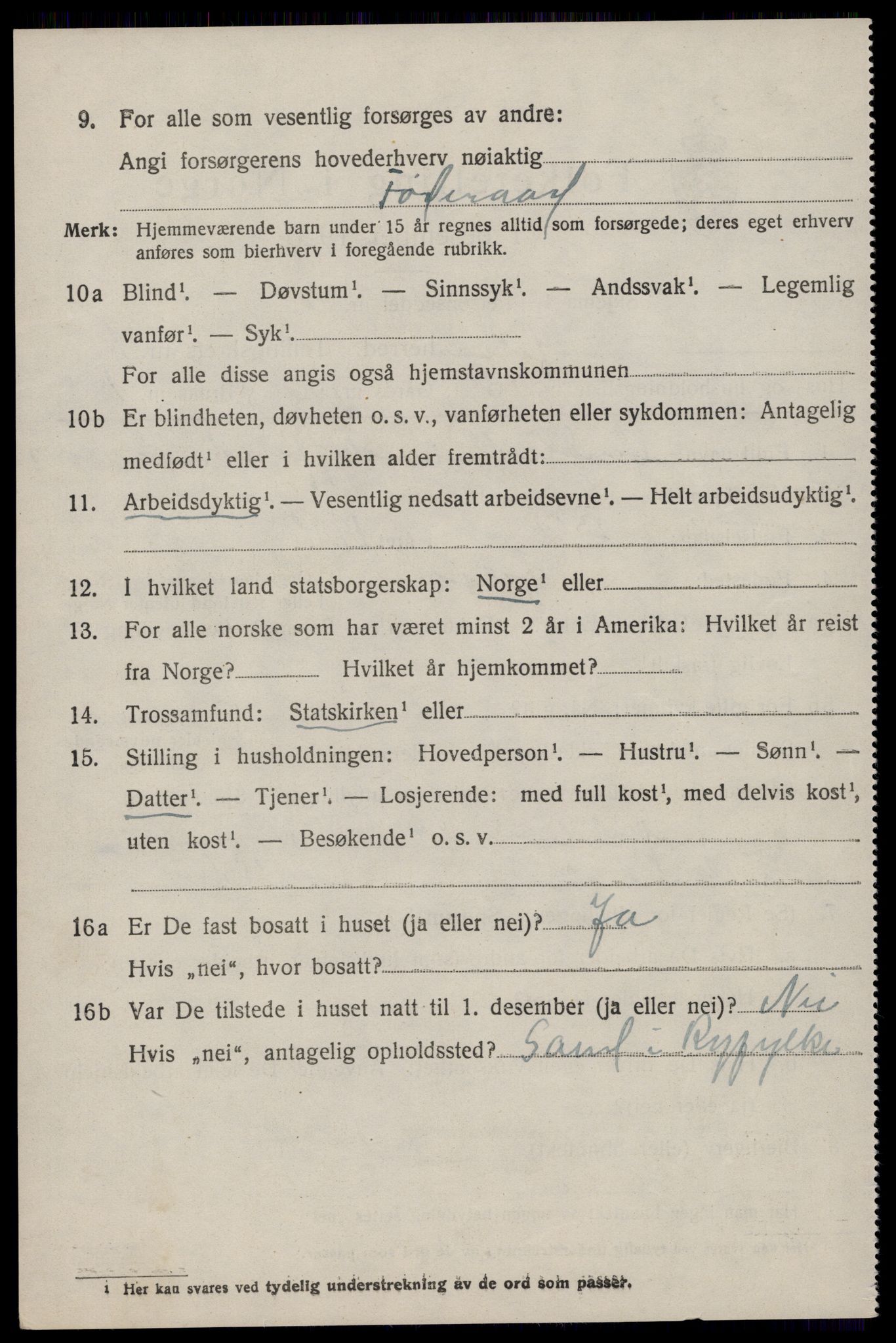 SAST, 1920 census for Jelsa, 1920, p. 2599