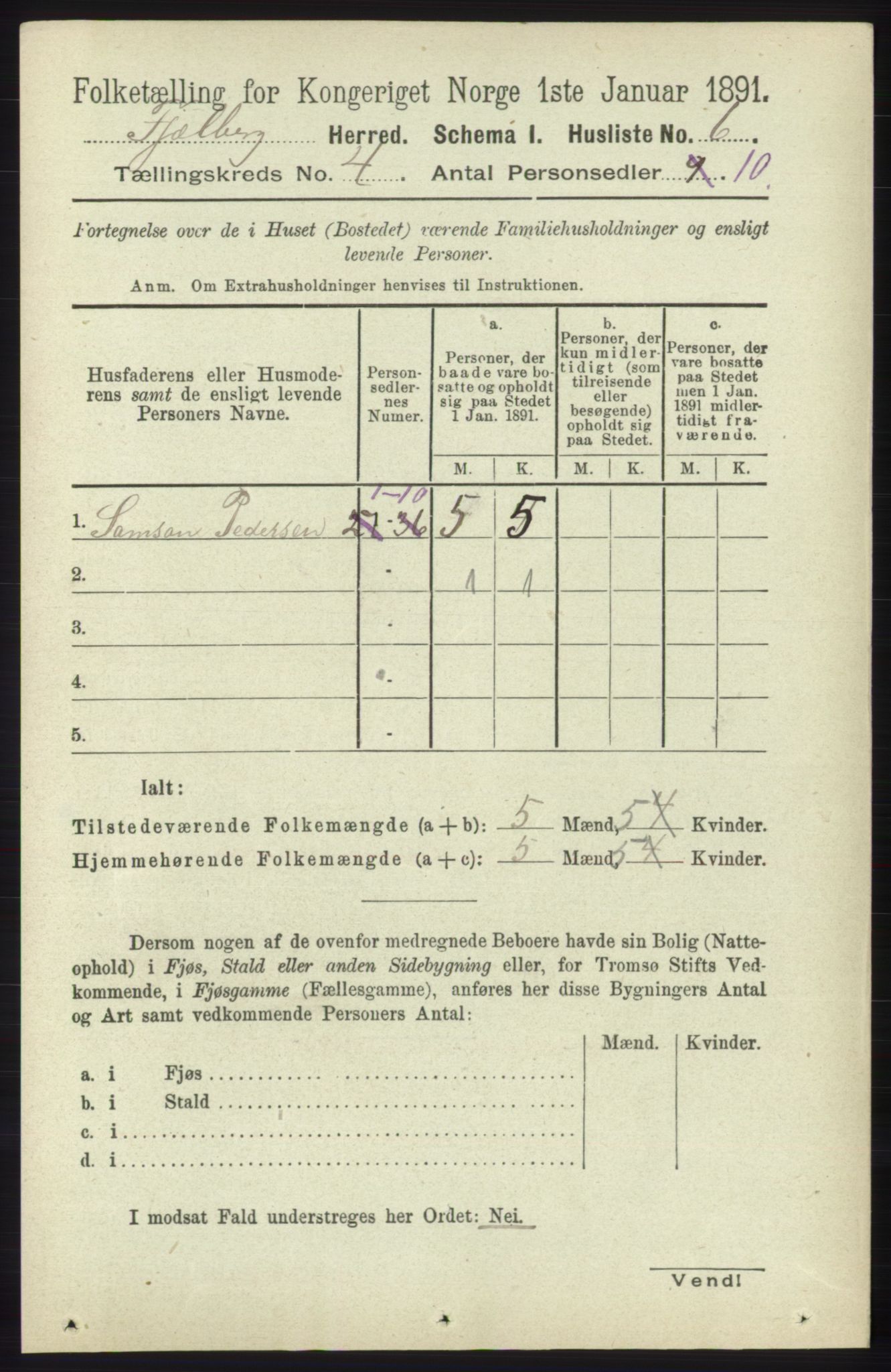 RA, 1891 census for 1213 Fjelberg, 1891, p. 1131