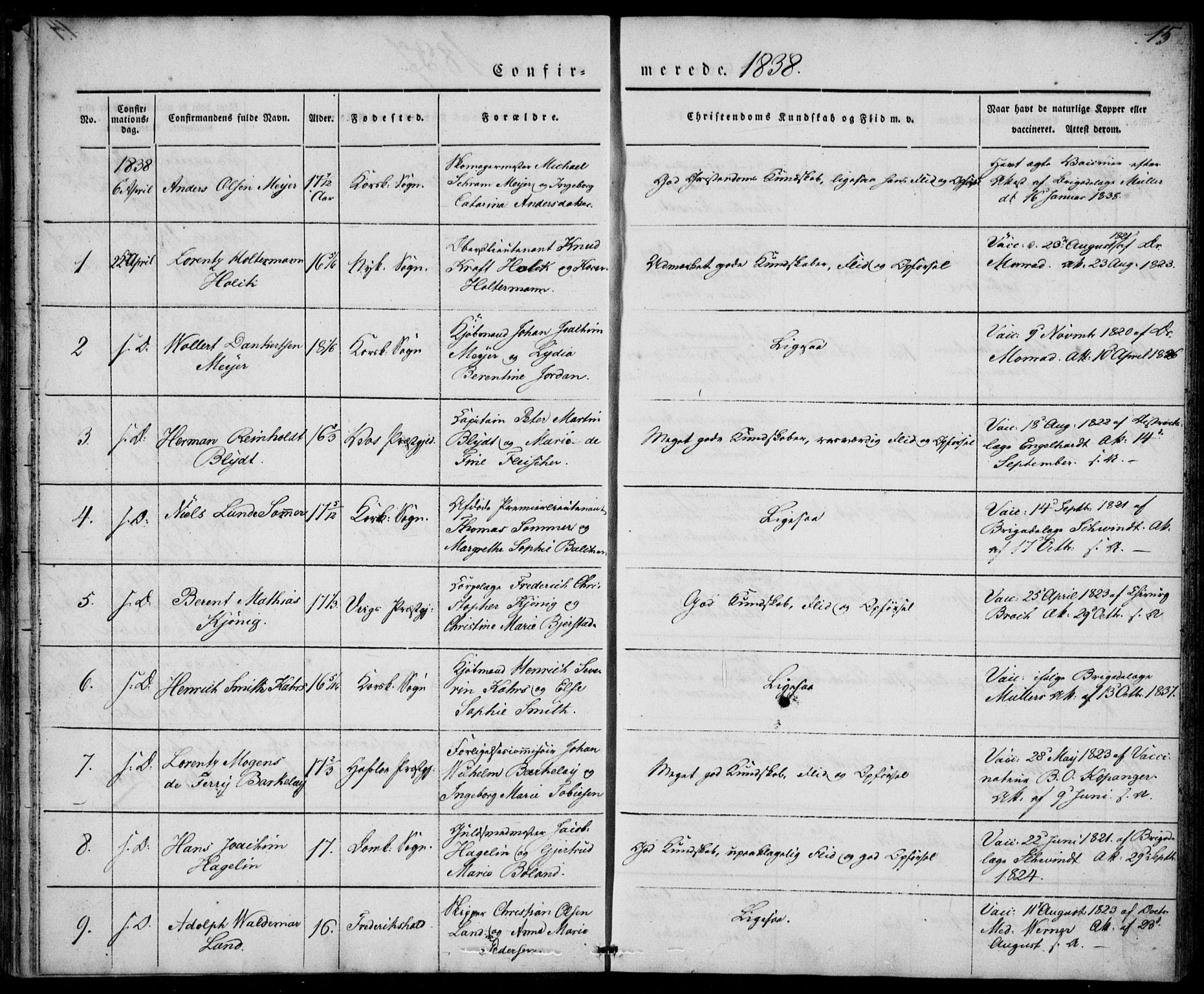 Korskirken sokneprestembete, SAB/A-76101/H/Haa/L0025: Parish register (official) no. C 1, 1836-1842, p. 15