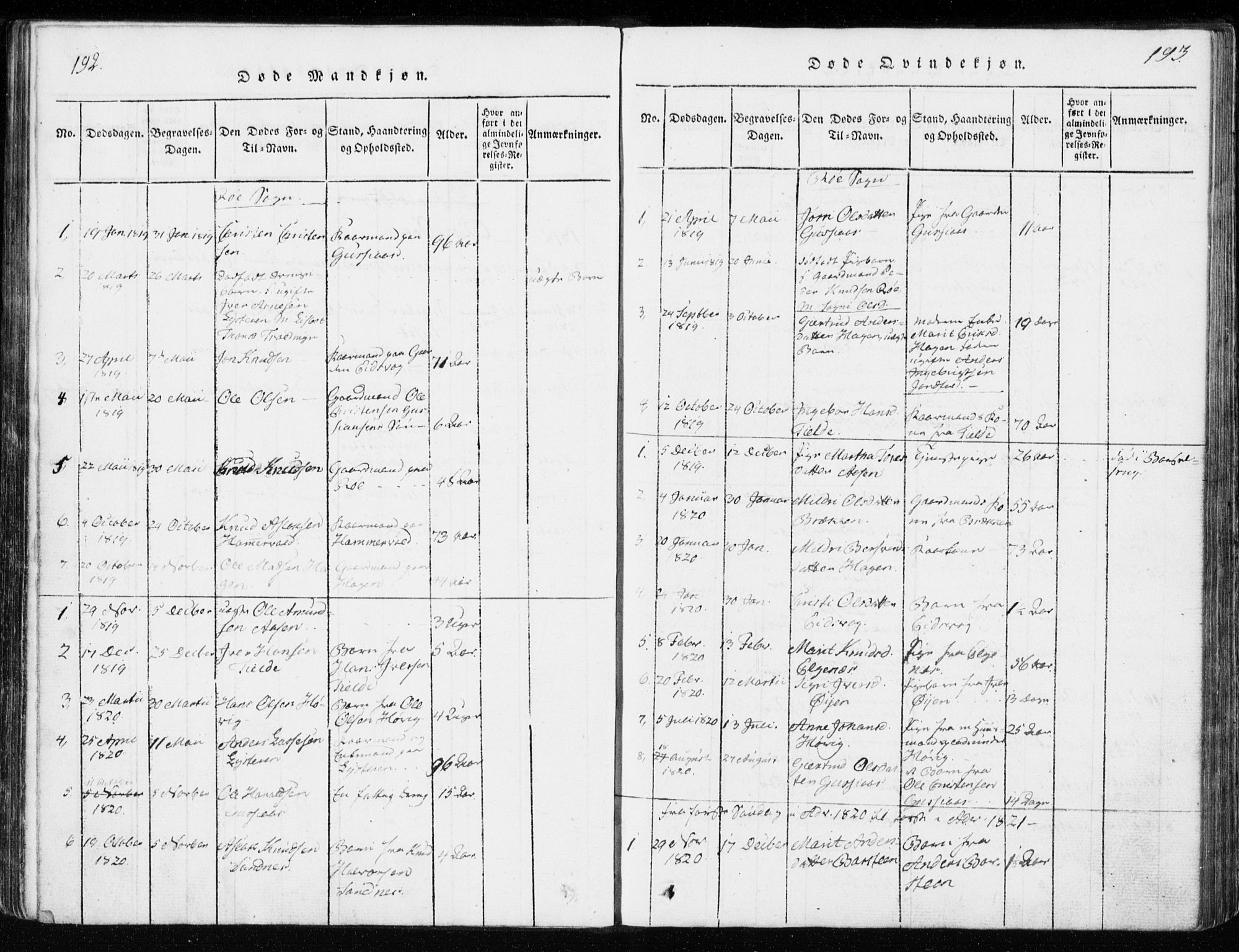 Ministerialprotokoller, klokkerbøker og fødselsregistre - Møre og Romsdal, SAT/A-1454/551/L0623: Parish register (official) no. 551A03, 1818-1831, p. 192-193