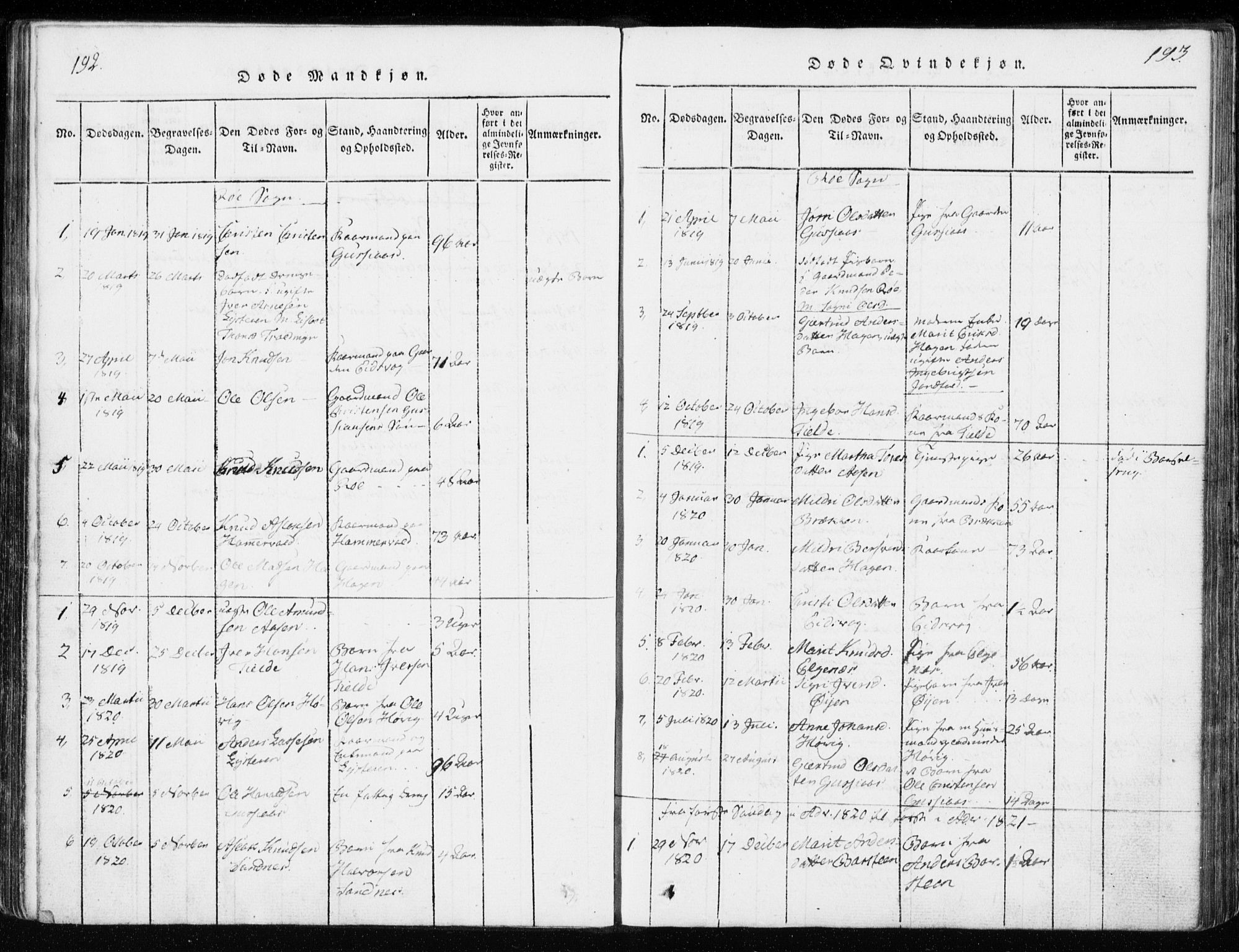 Ministerialprotokoller, klokkerbøker og fødselsregistre - Møre og Romsdal, AV/SAT-A-1454/551/L0623: Parish register (official) no. 551A03, 1818-1831, p. 192-193