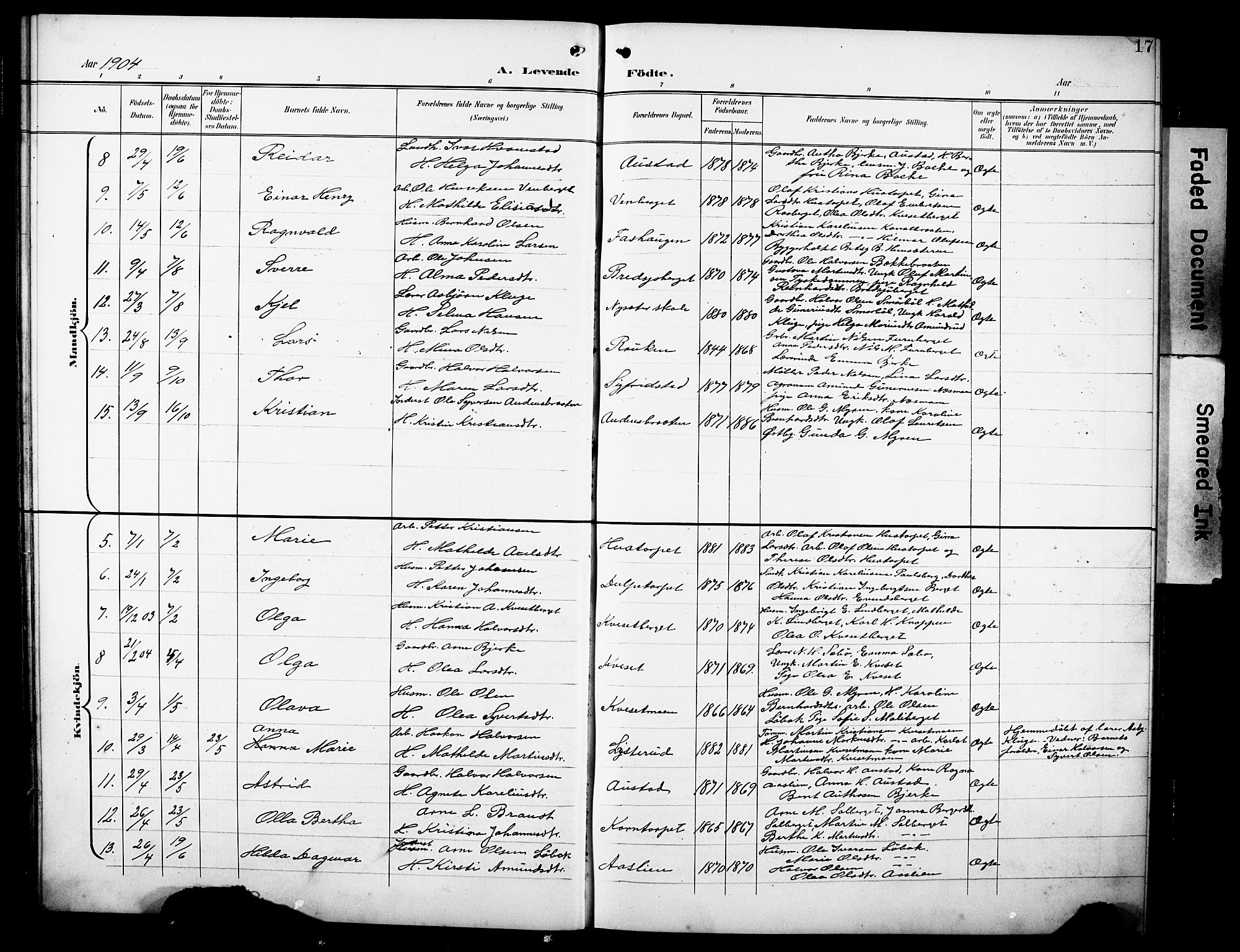 Hof prestekontor, SAH/PREST-038/H/Ha/Hab/L0005: Parish register (copy) no. 5, 1899-1916, p. 17