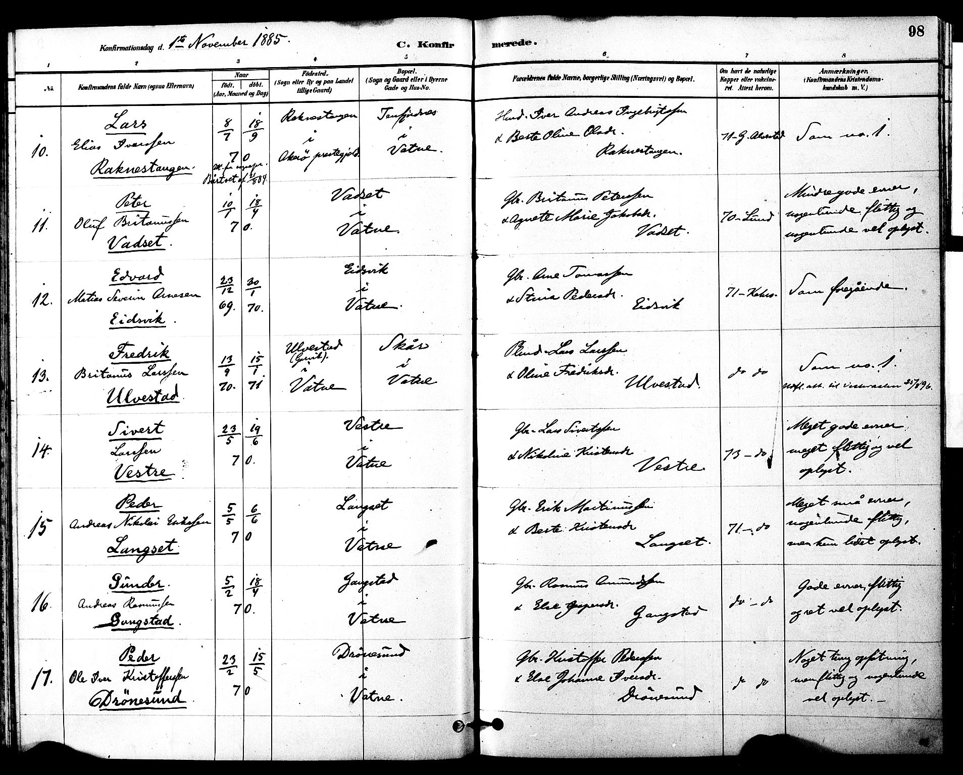 Ministerialprotokoller, klokkerbøker og fødselsregistre - Møre og Romsdal, SAT/A-1454/525/L0374: Parish register (official) no. 525A04, 1880-1899, p. 98