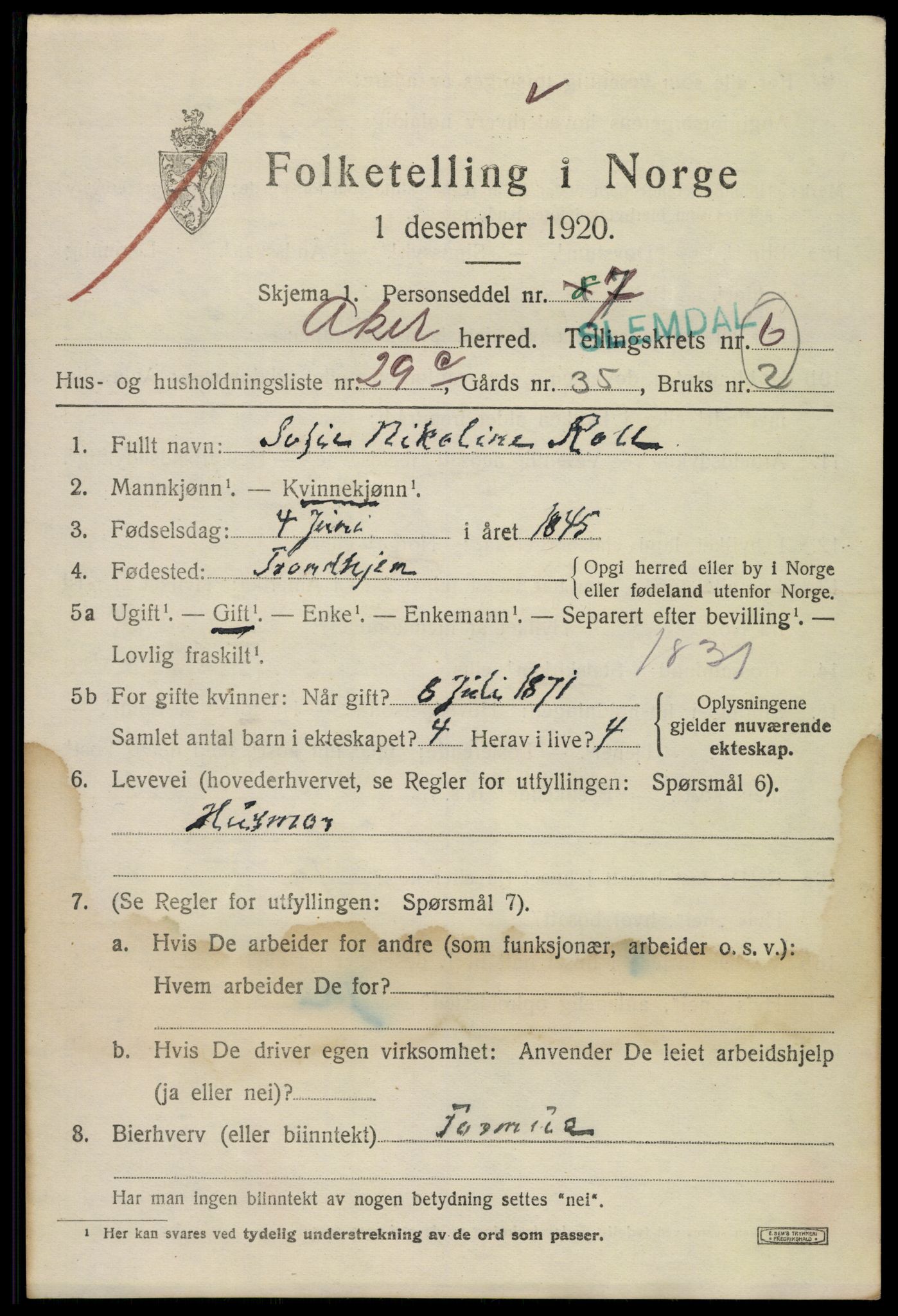 SAO, 1920 census for Aker, 1920, p. 34510