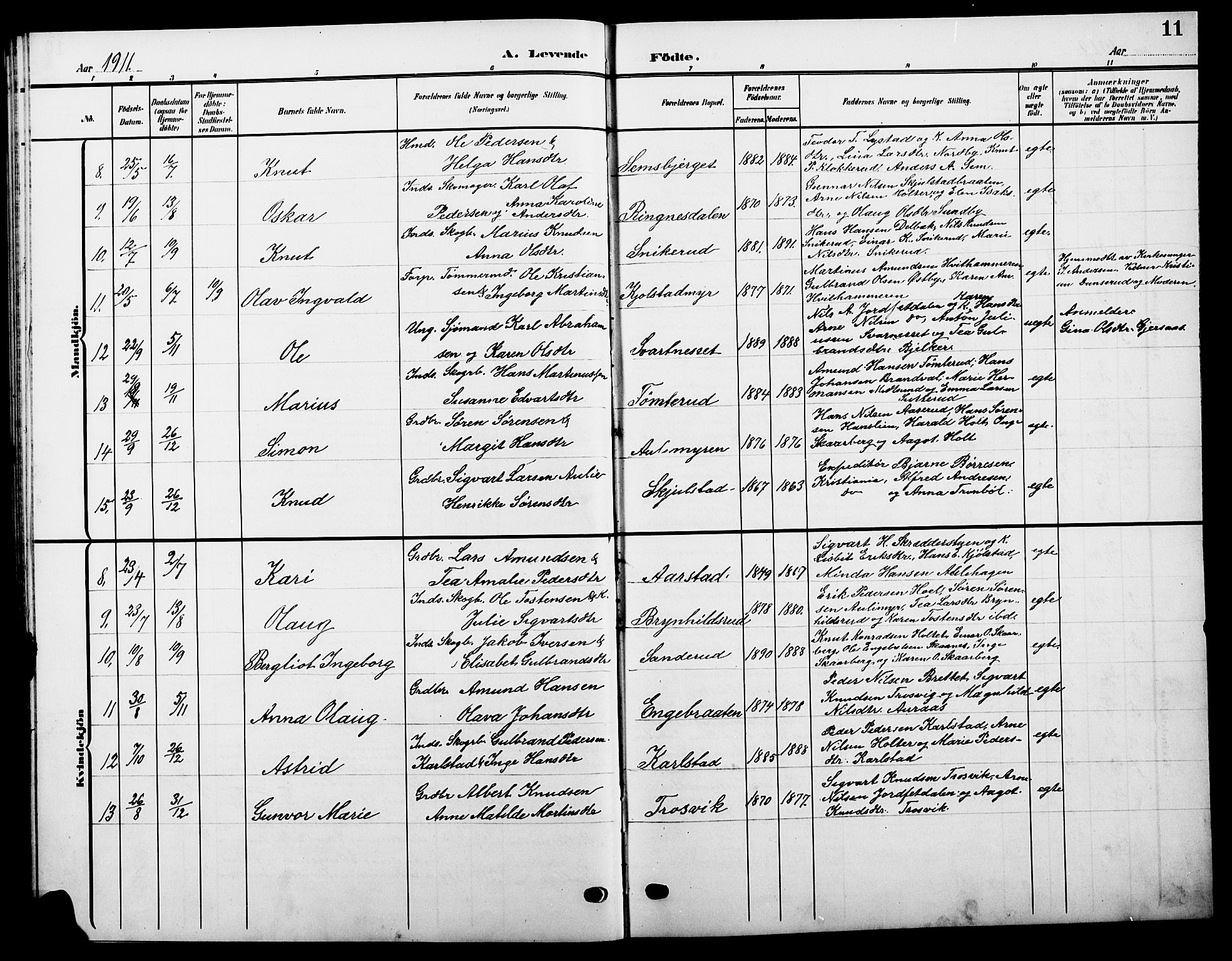 Sør-Odal prestekontor, AV/SAH-PREST-030/H/Ha/Hab/L0006: Parish register (copy) no. 6, 1906-1919, p. 11