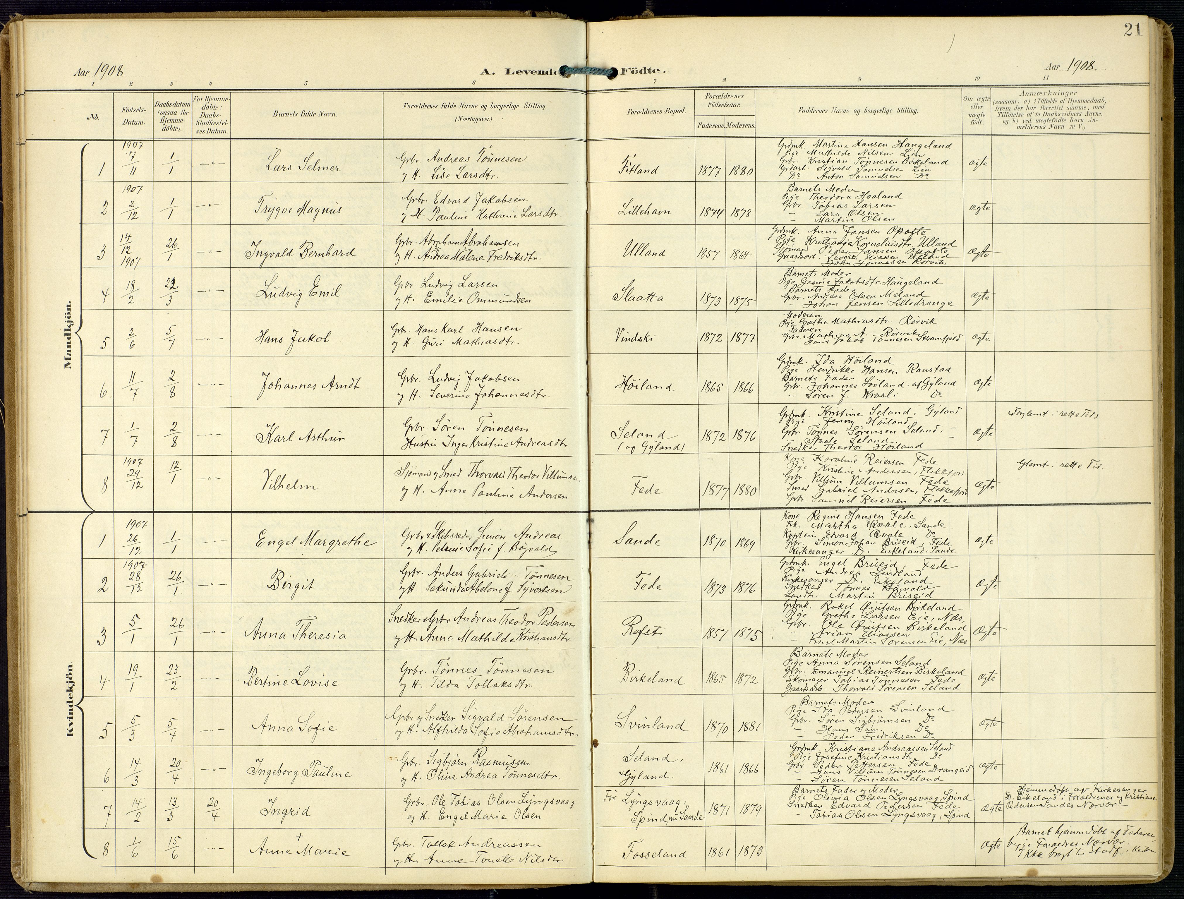 Kvinesdal sokneprestkontor, AV/SAK-1111-0026/F/Fa/Faa/L0005: Parish register (official) no. A 5, 1898-1915, p. 21