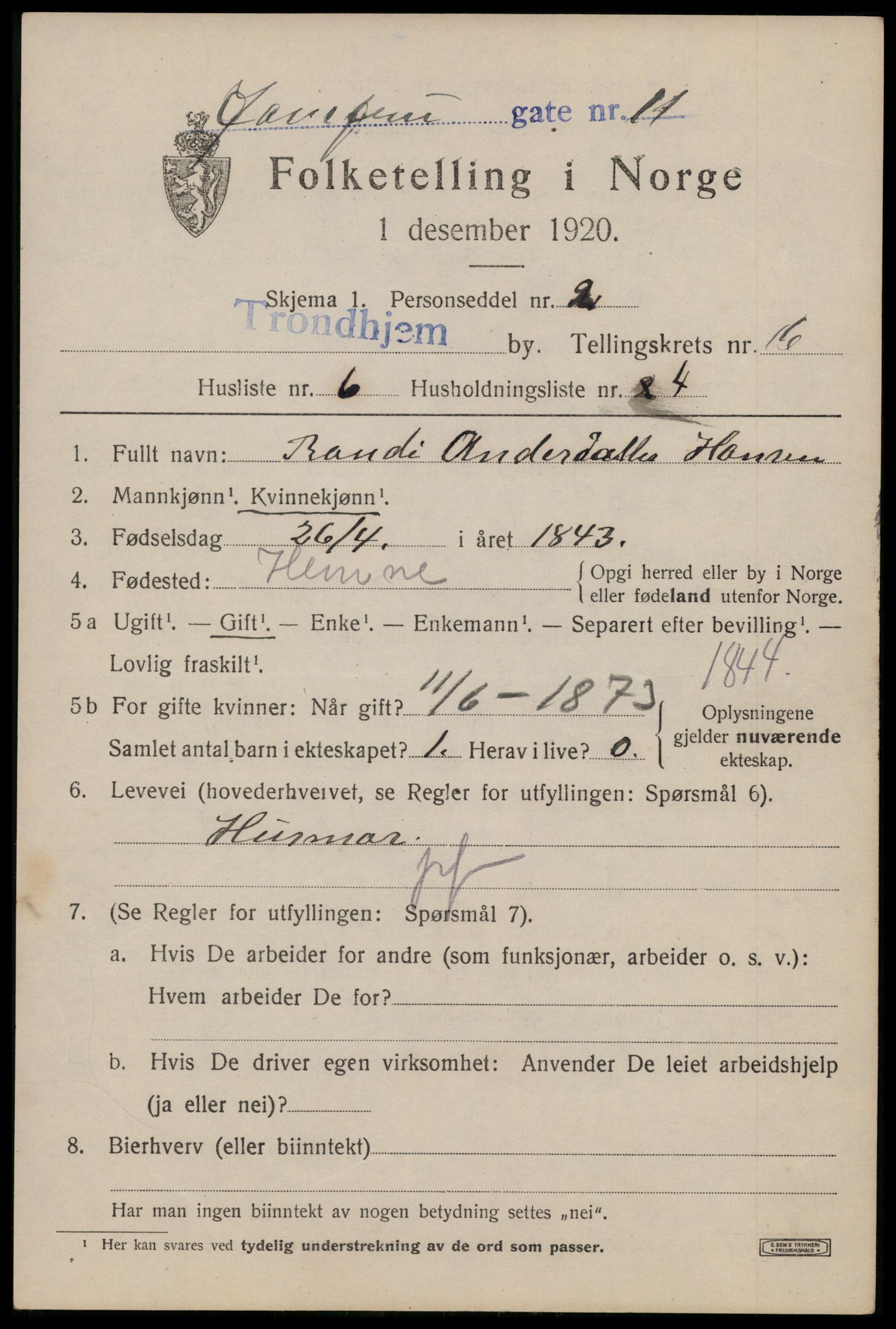 SAT, 1920 census for Trondheim, 1920, p. 54218