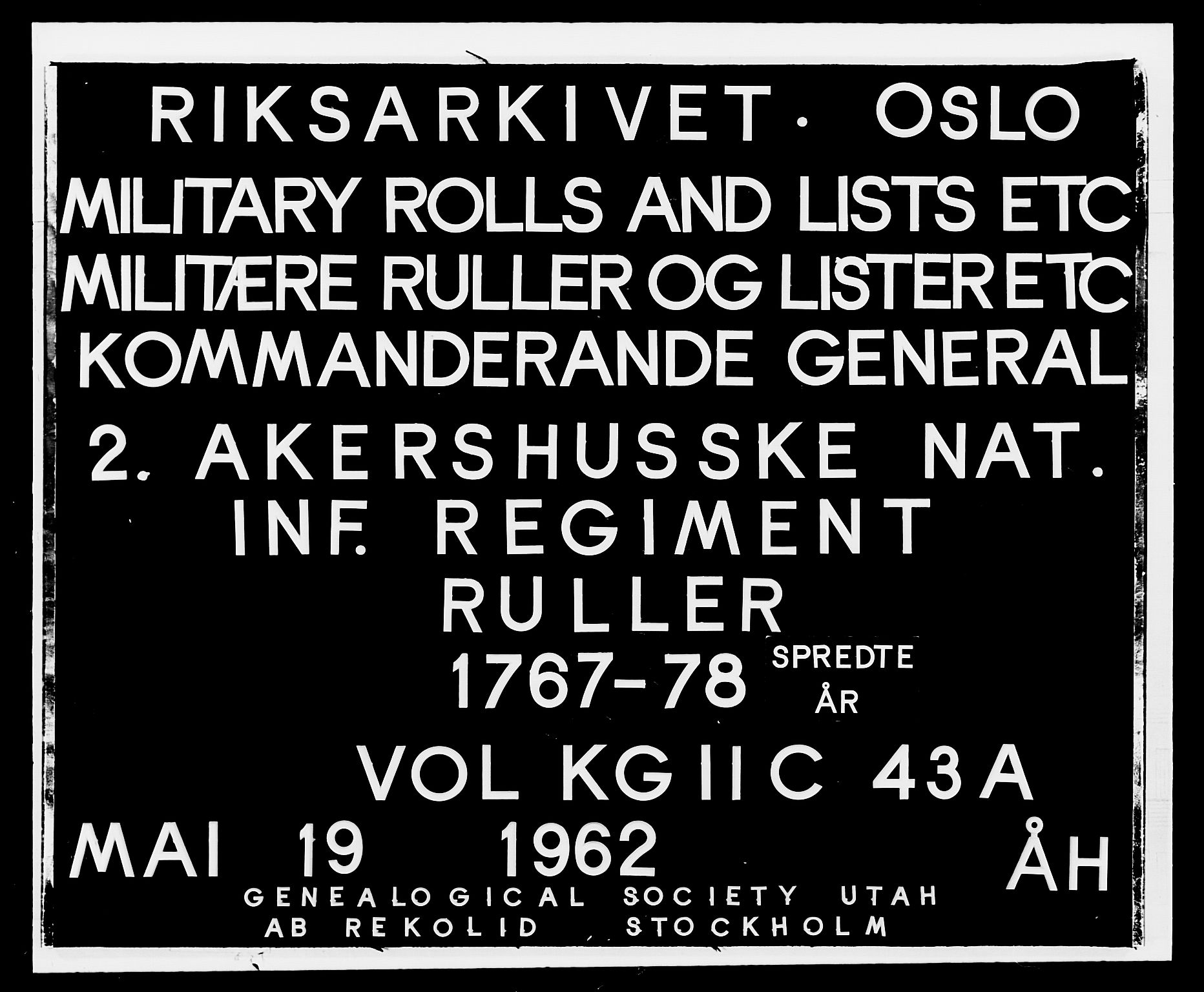 Generalitets- og kommissariatskollegiet, Det kongelige norske kommissariatskollegium, RA/EA-5420/E/Eh/L0043a: 2. Akershusiske nasjonale infanteriregiment, 1767-1778, p. 1