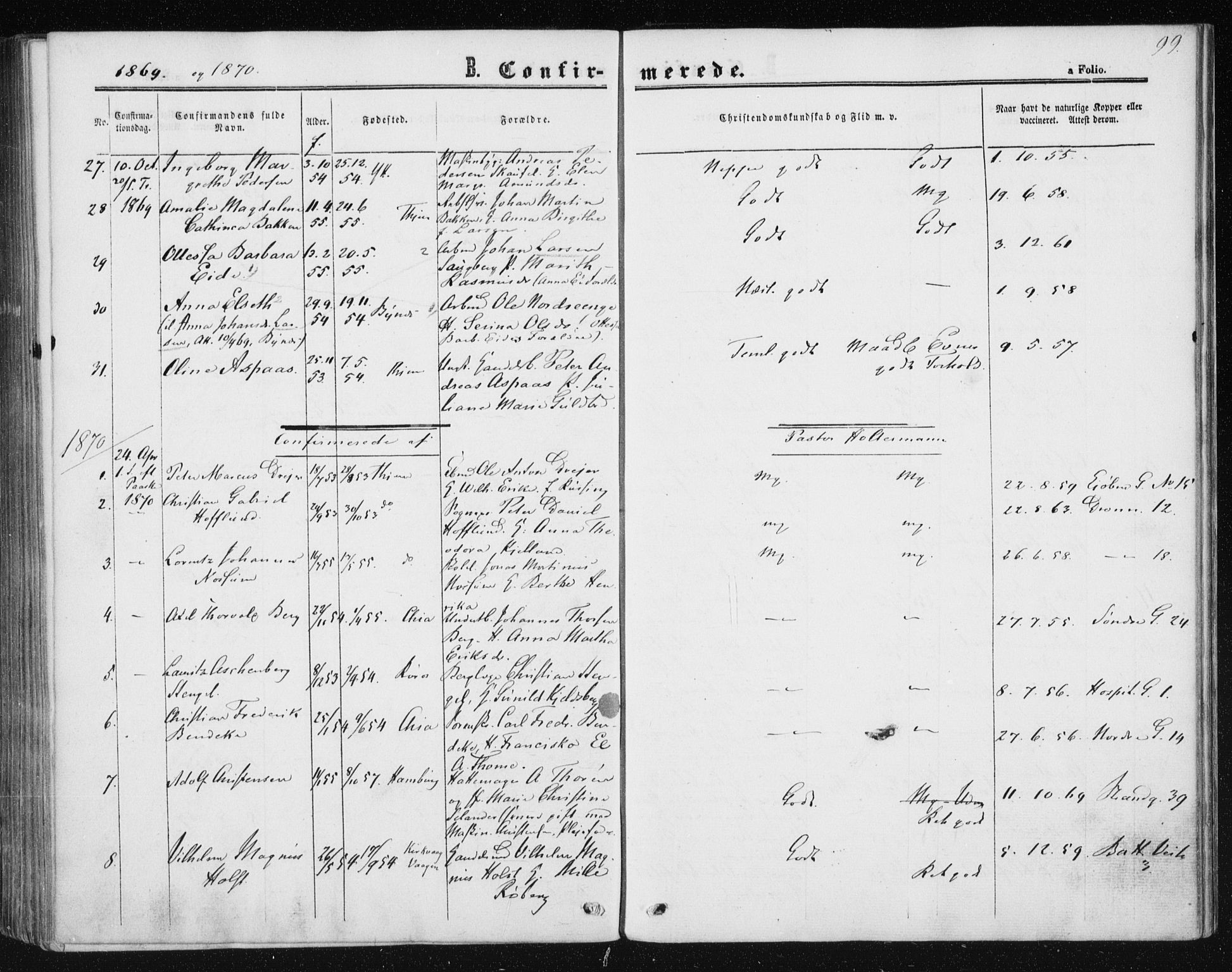 Ministerialprotokoller, klokkerbøker og fødselsregistre - Sør-Trøndelag, SAT/A-1456/602/L0114: Parish register (official) no. 602A12, 1856-1872, p. 99