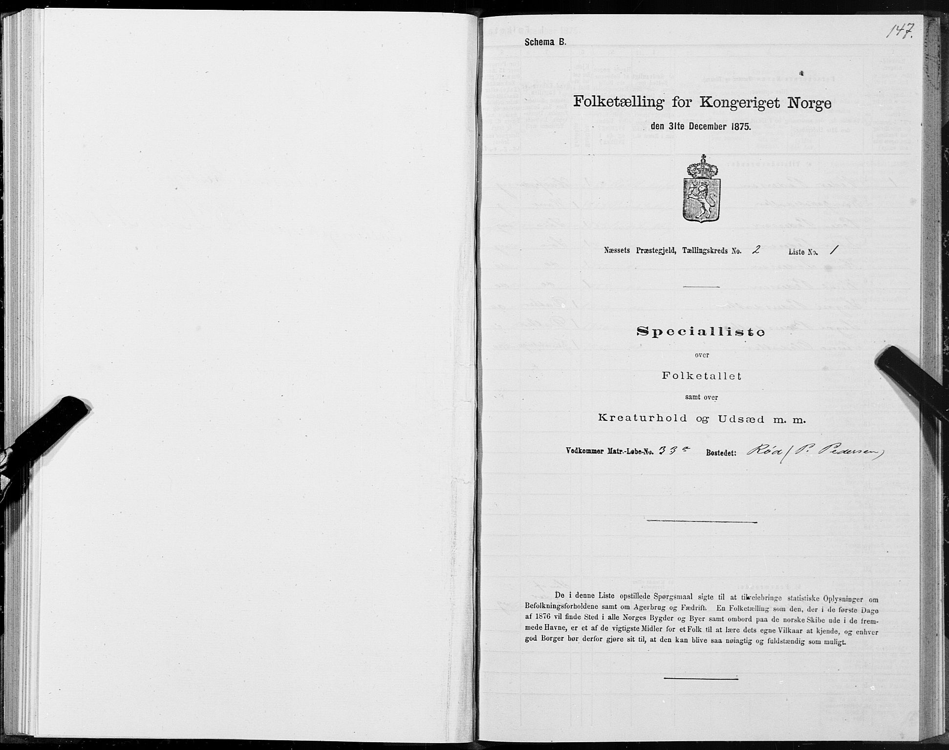 SAT, 1875 census for 1543P Nesset, 1875, p. 1147