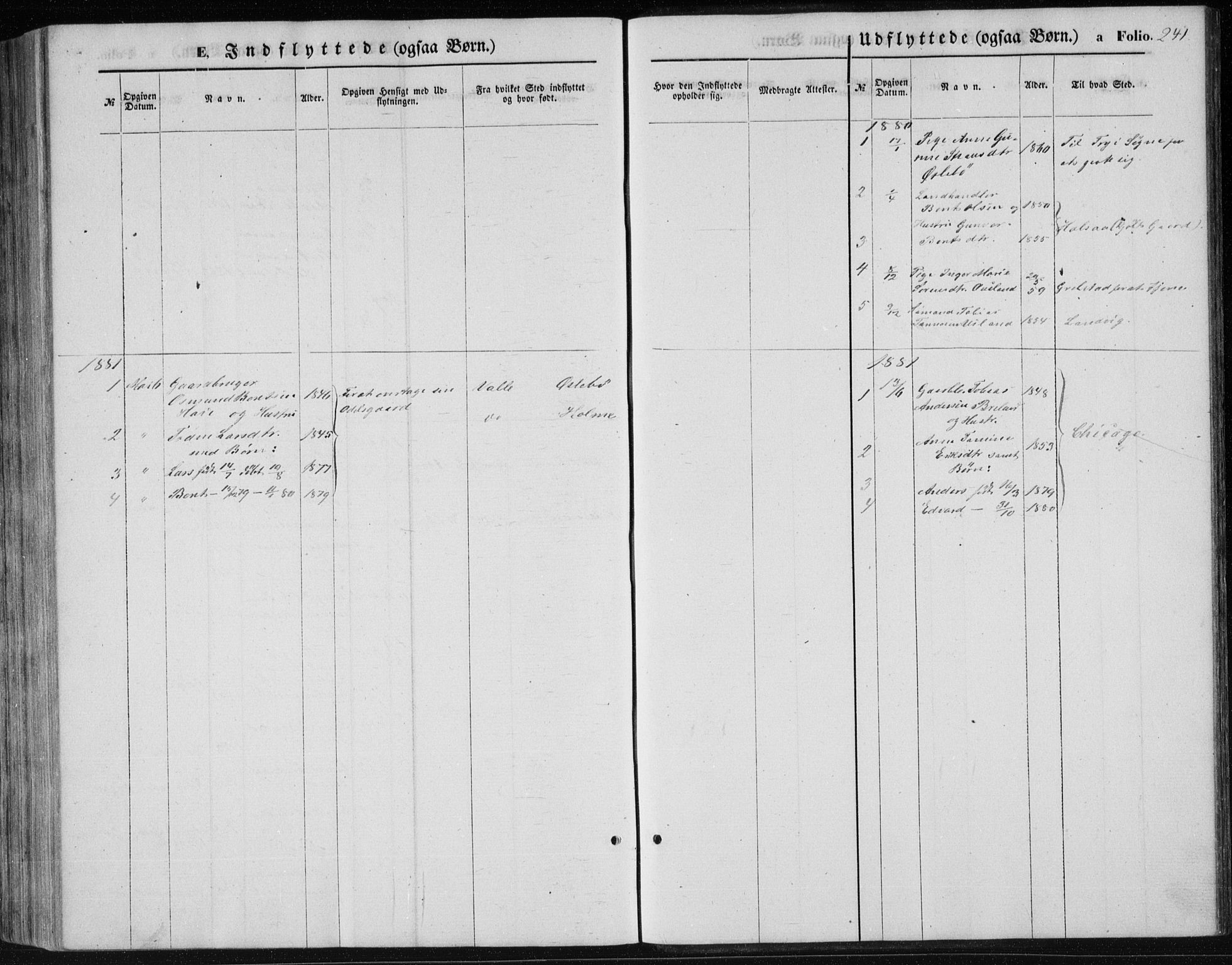 Holum sokneprestkontor, SAK/1111-0022/F/Fb/Fbc/L0002: Parish register (copy) no. B 2, 1860-1882, p. 241