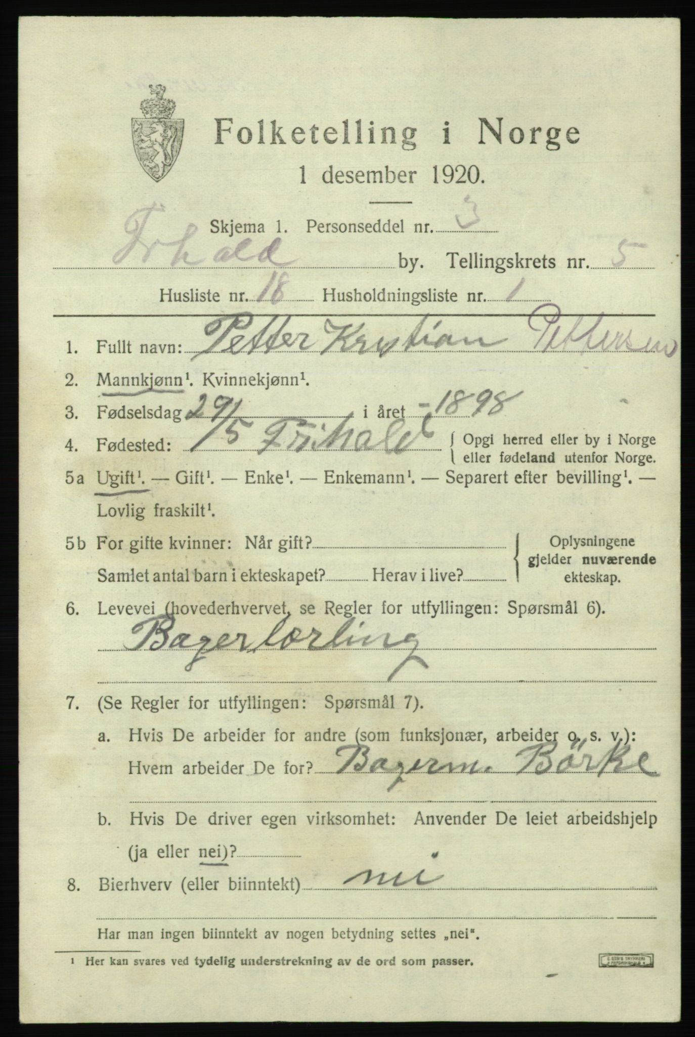 SAO, 1920 census for Fredrikshald, 1920, p. 12365