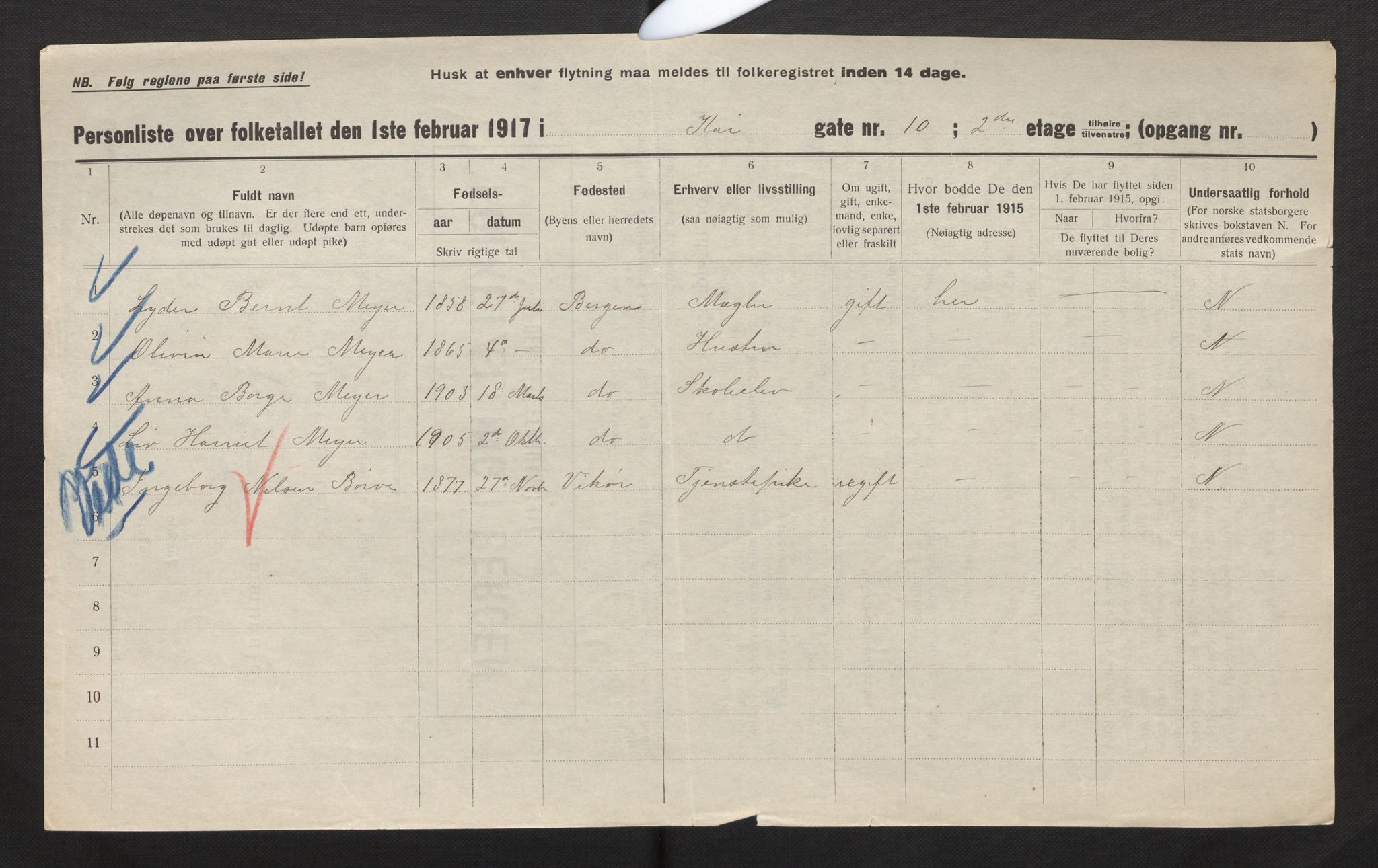 SAB, Municipal Census 1917 for Bergen, 1917, p. 16498