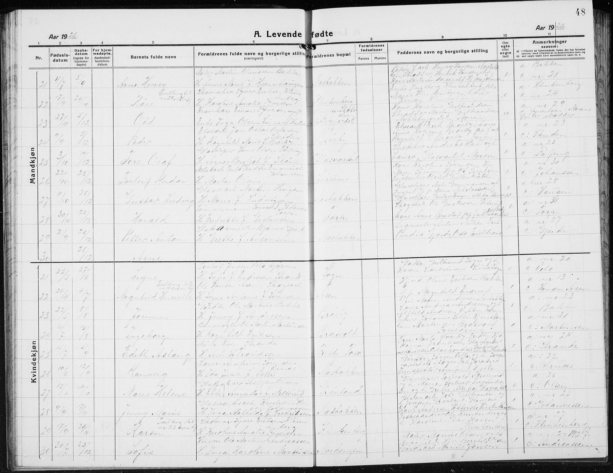 Jevnaker prestekontor, AV/SAH-PREST-116/H/Ha/Hab/L0005: Parish register (copy) no. 5, 1919-1934, p. 48