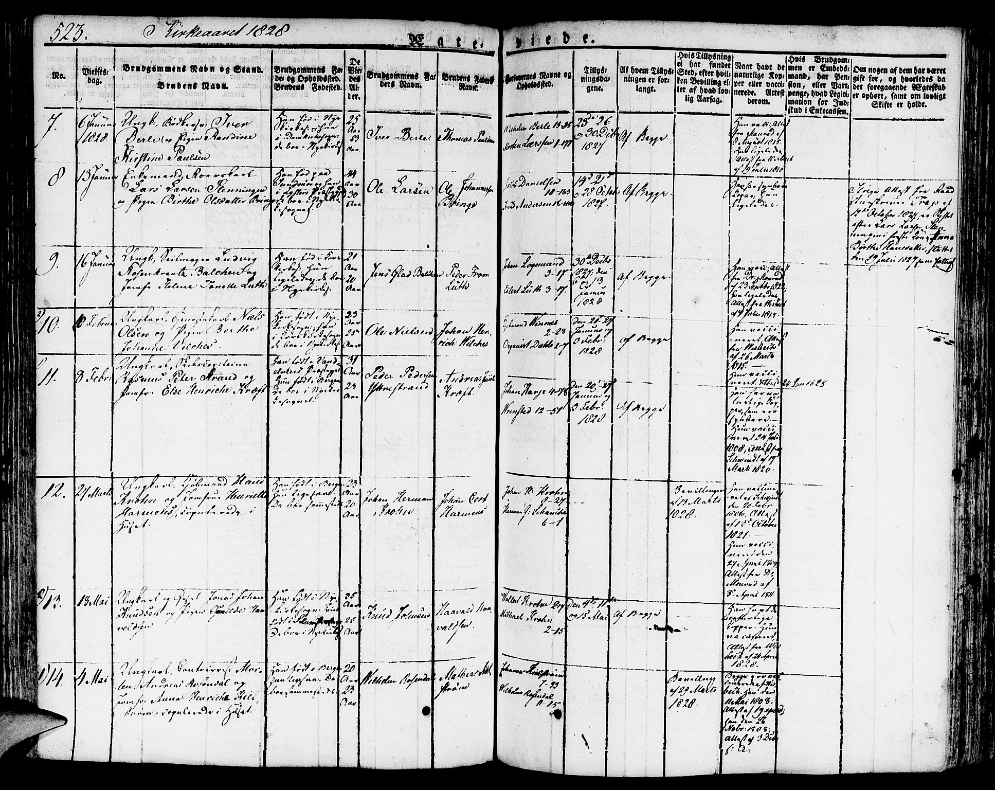 Nykirken Sokneprestembete, SAB/A-77101/H/Hab: Parish register (copy) no. A 5II, 1821-1843, p. 523
