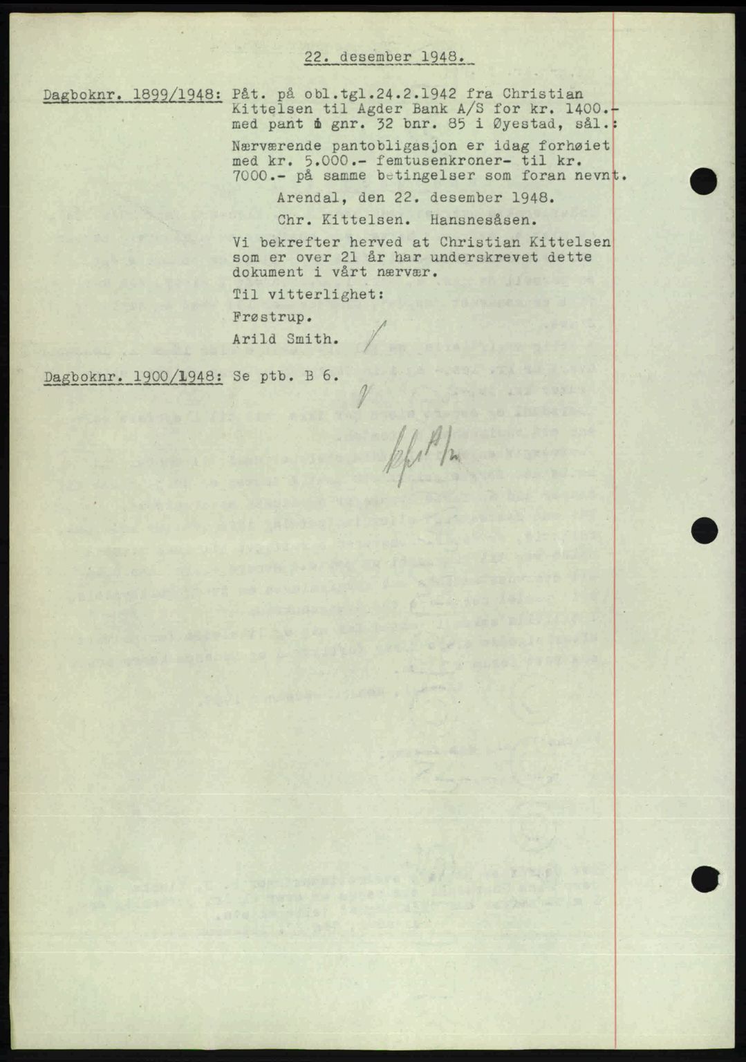 Nedenes sorenskriveri, AV/SAK-1221-0006/G/Gb/Gba/L0060: Mortgage book no. A12, 1948-1949, Diary no: : 1899/1948
